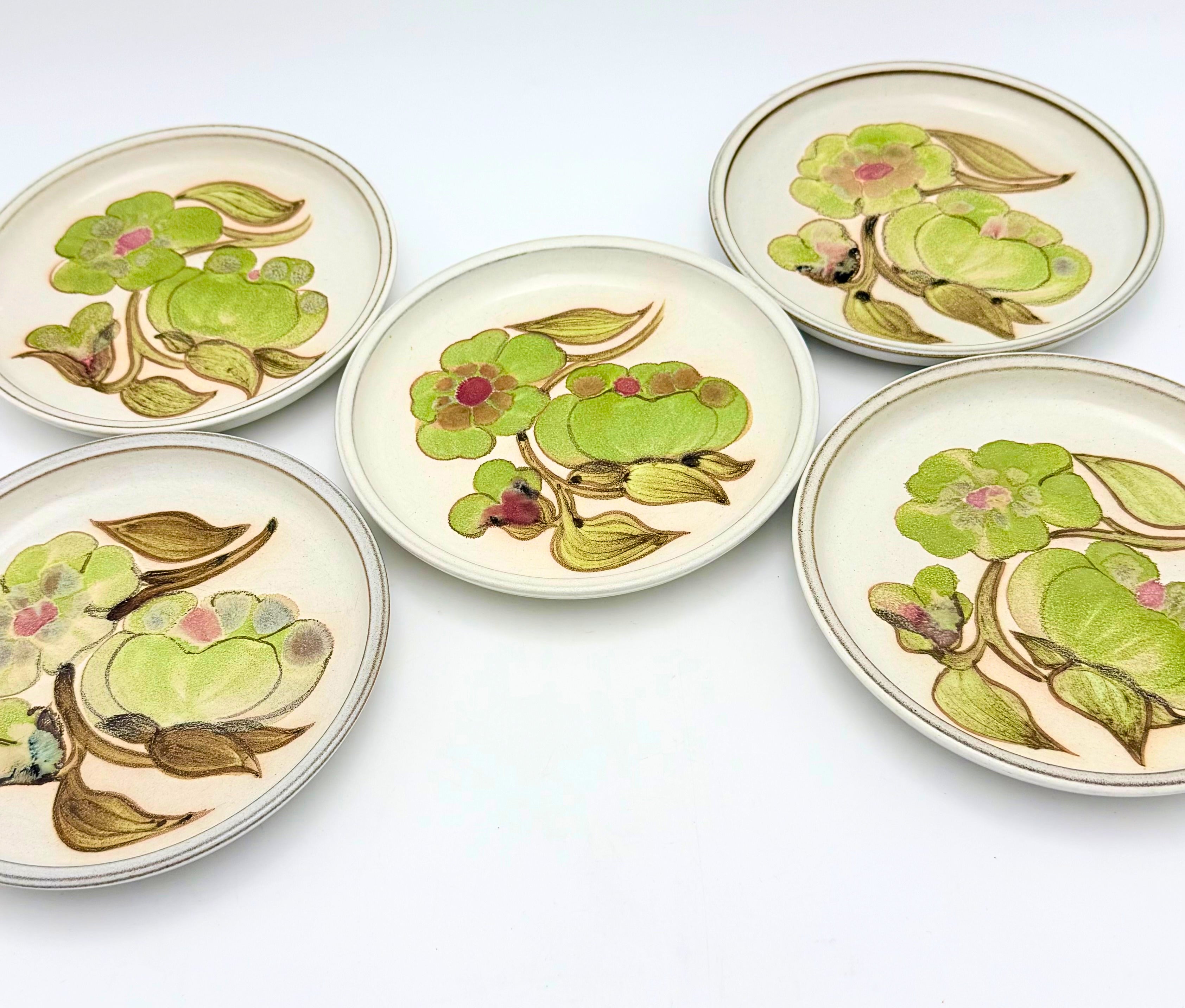 Vintage Denby Troubadour Floral Stoneware Plates Set of 5
