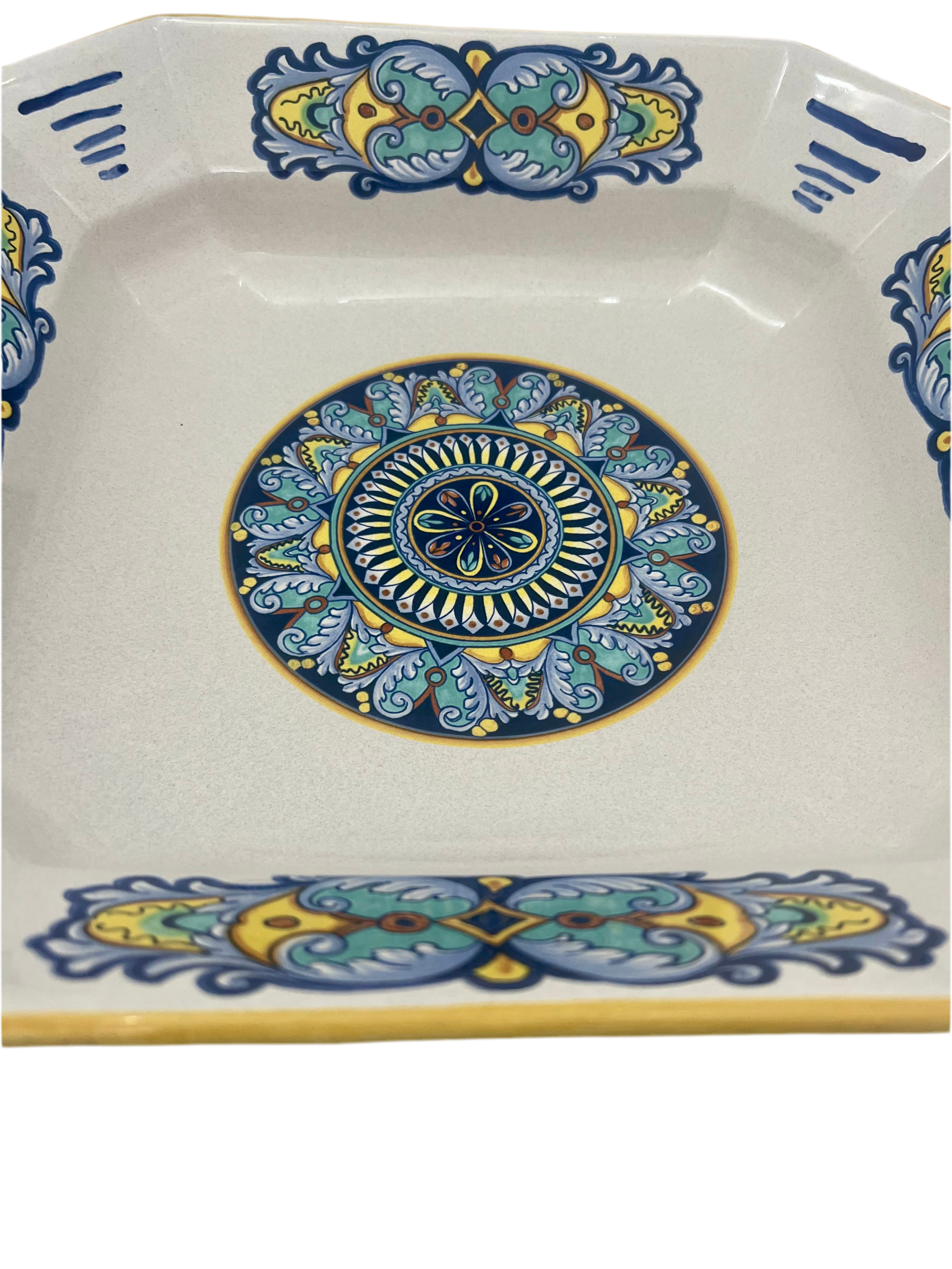 VINTAGE CERAMICA NOVA DERUTA SQUARE DECORATIVE BOWL | HAND PAINTED ITALIAN MAJOLICA | MADE IN ITALY