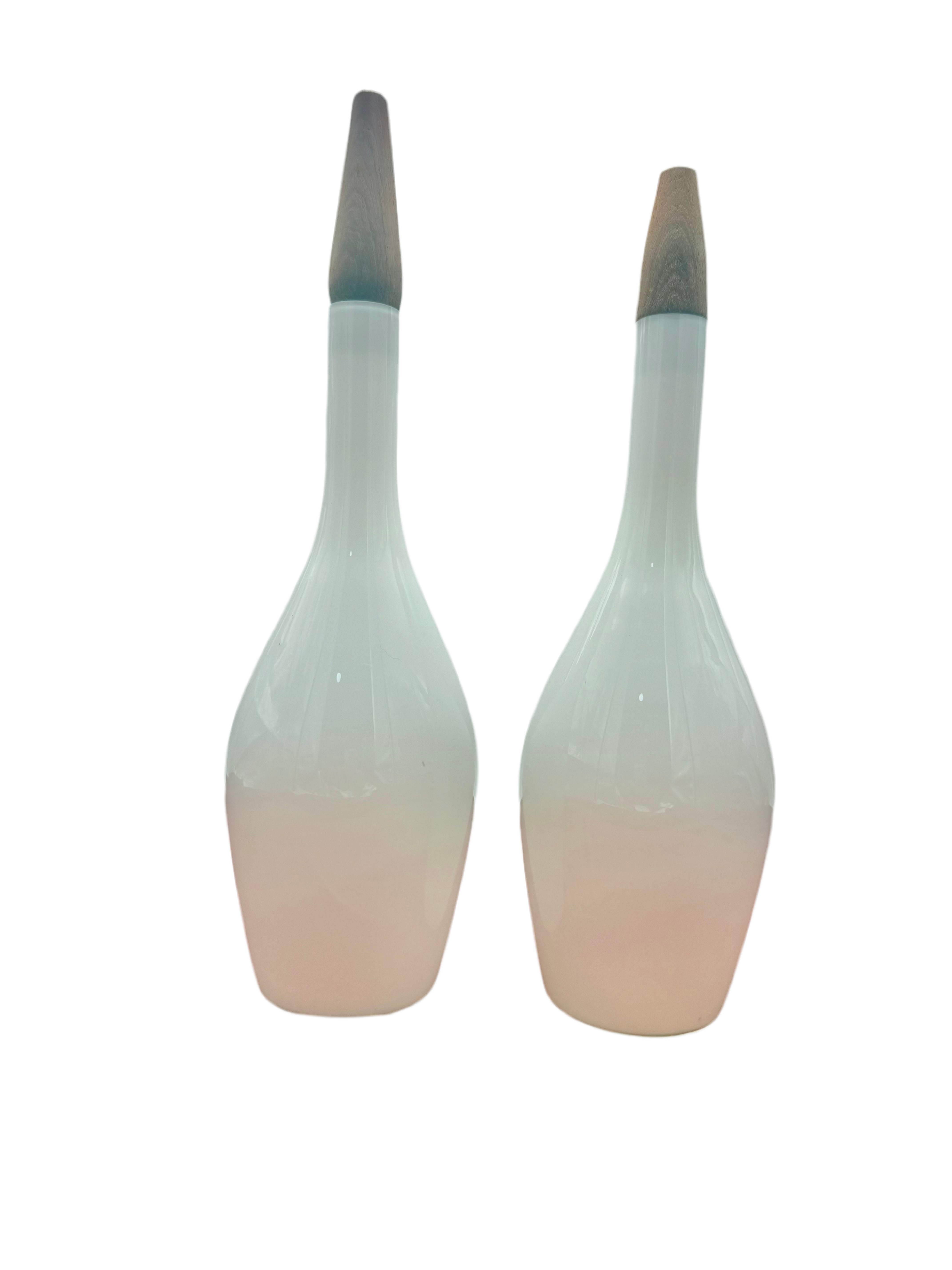 VINTAGE RAYMOR ITALIAN ART GLASS DECANTER – MID CENTURY MODERN OPAL GLASS WITH WOOD STOPPER