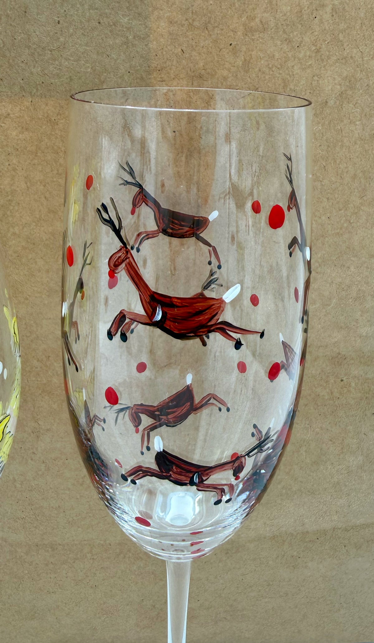 Hand Painted Christmas Champagne Flutes Set of 4, Vintage Holiday Glasses, Angels Reindeer Gingerbread Stars, Whimsical Stemware
