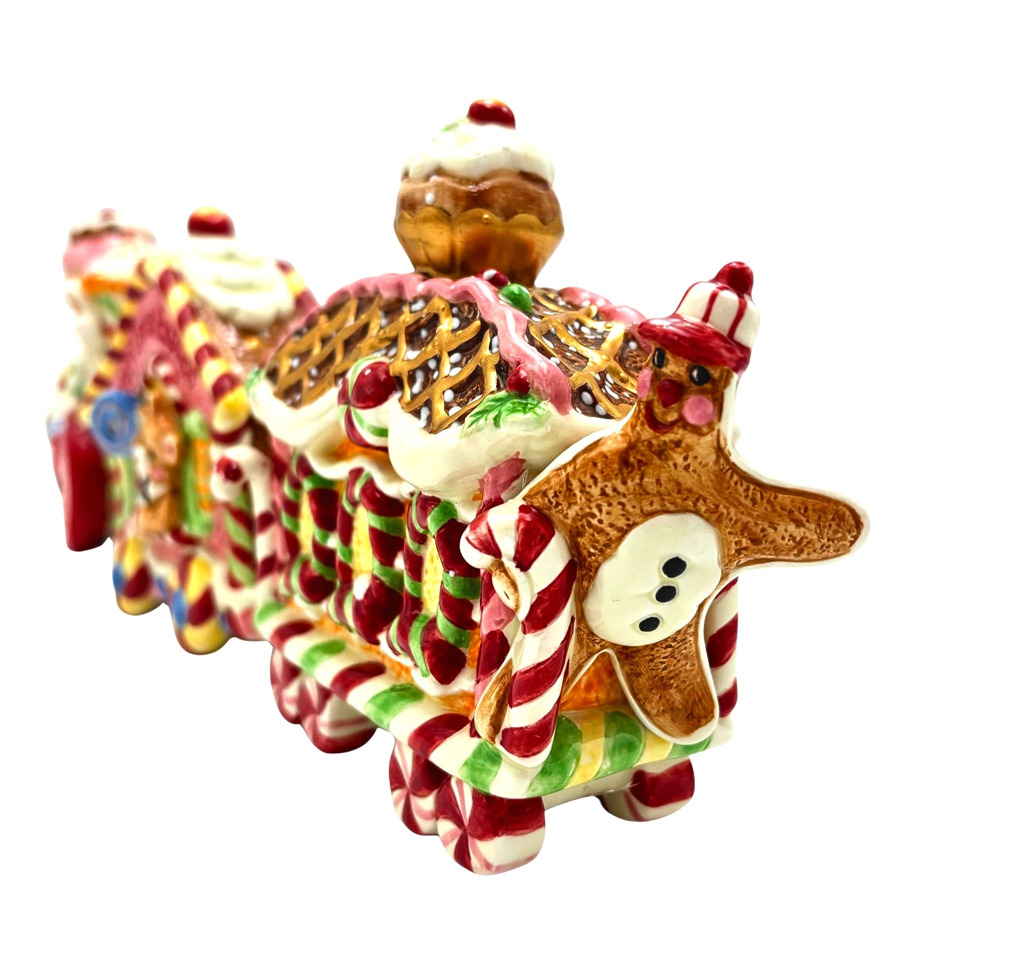 FITZ AND FLOYD CANDY LANE EXPRESS CERAMIC CHRISTMAS TRAIN SET