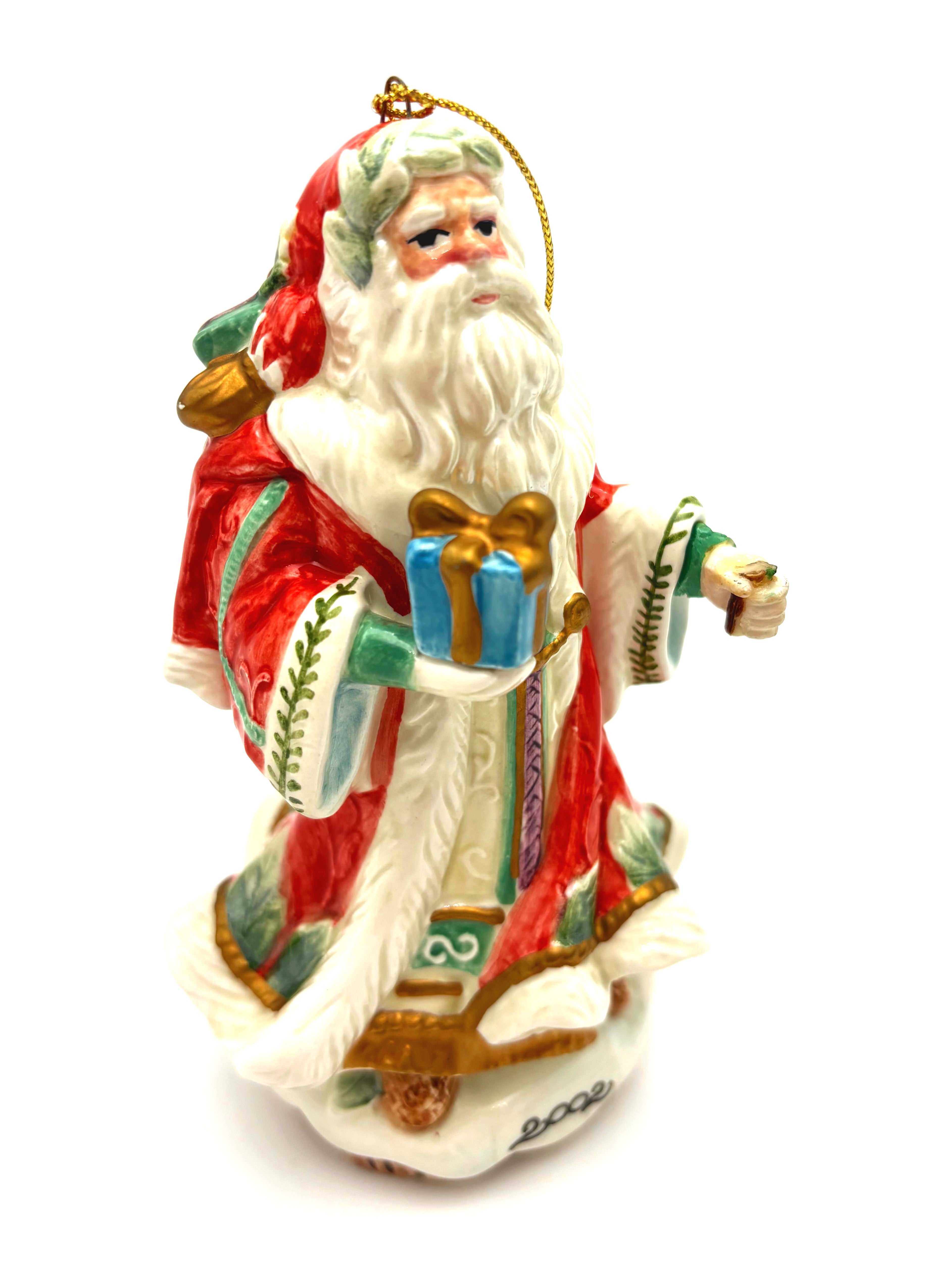 FITZ AND FLOYD ENCHANTED HOLIDAY SANTA ORNAMENT 2002 WITH ORIGINAL BOX