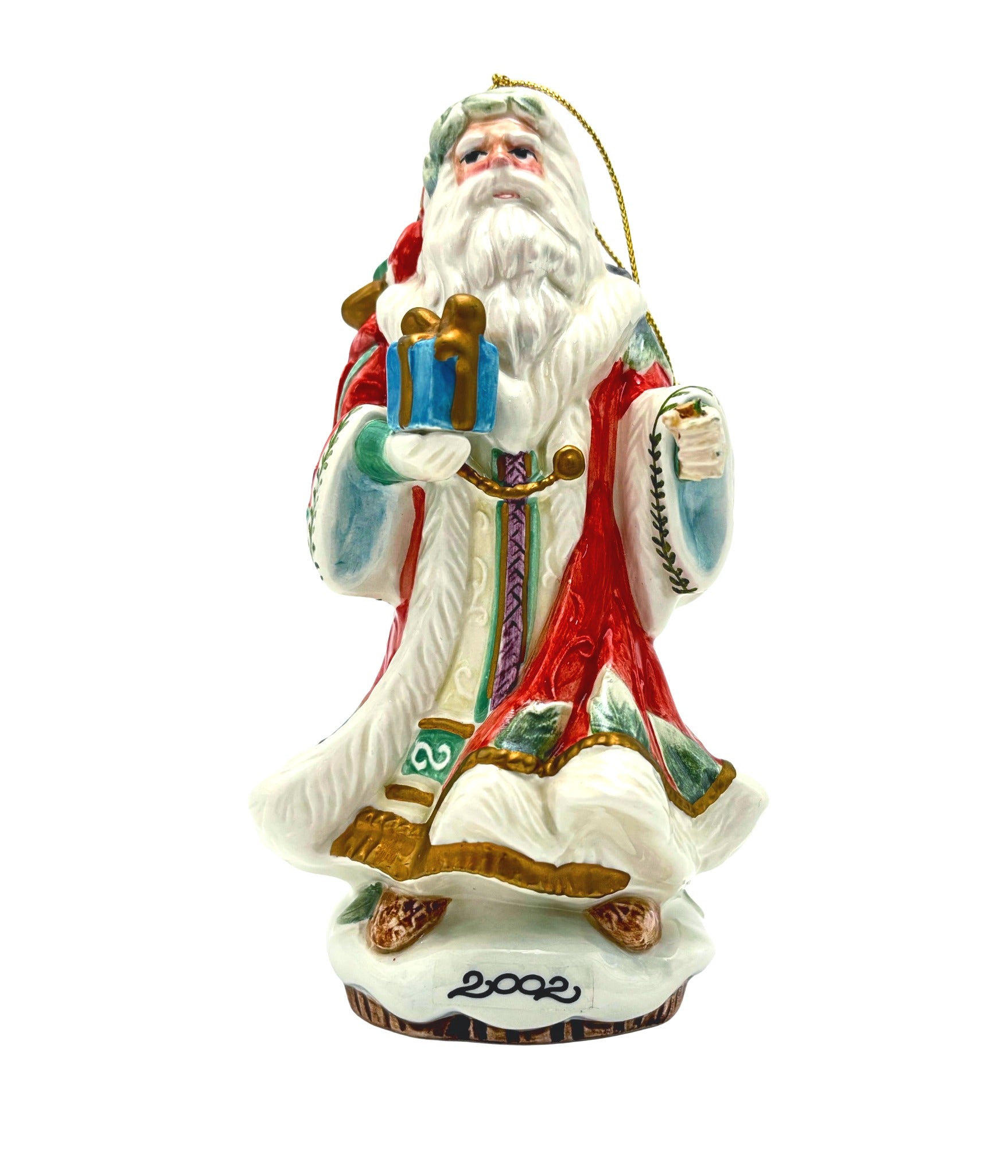 FITZ AND FLOYD ENCHANTED HOLIDAY SANTA ORNAMENT 2002 WITH ORIGINAL BOX