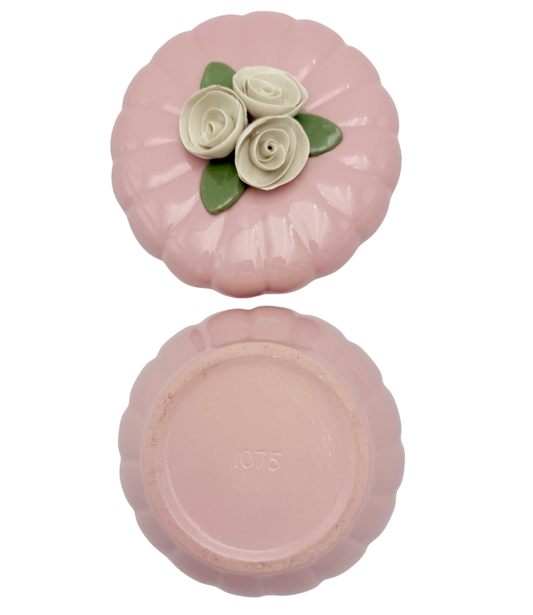 VINTAGE JAPANESE PINK PORCELAIN ROSE TRINKET BOX FLORAL POWDER JAR