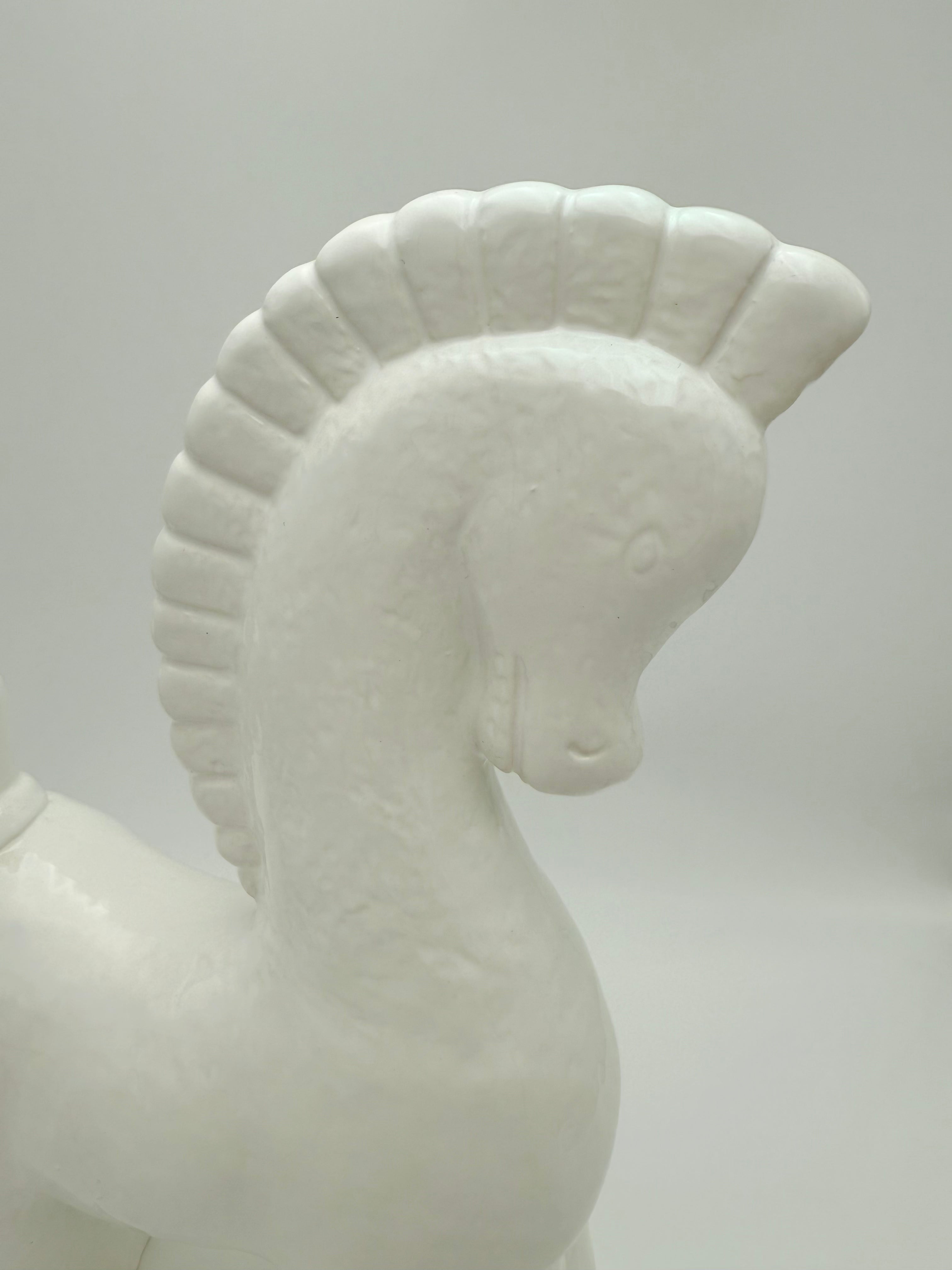 MID-CENTURY MODERN BRIGHT WHITE CERAMIC HORSE SCULPTURE – STYLED ABSTRACT FIGURINE