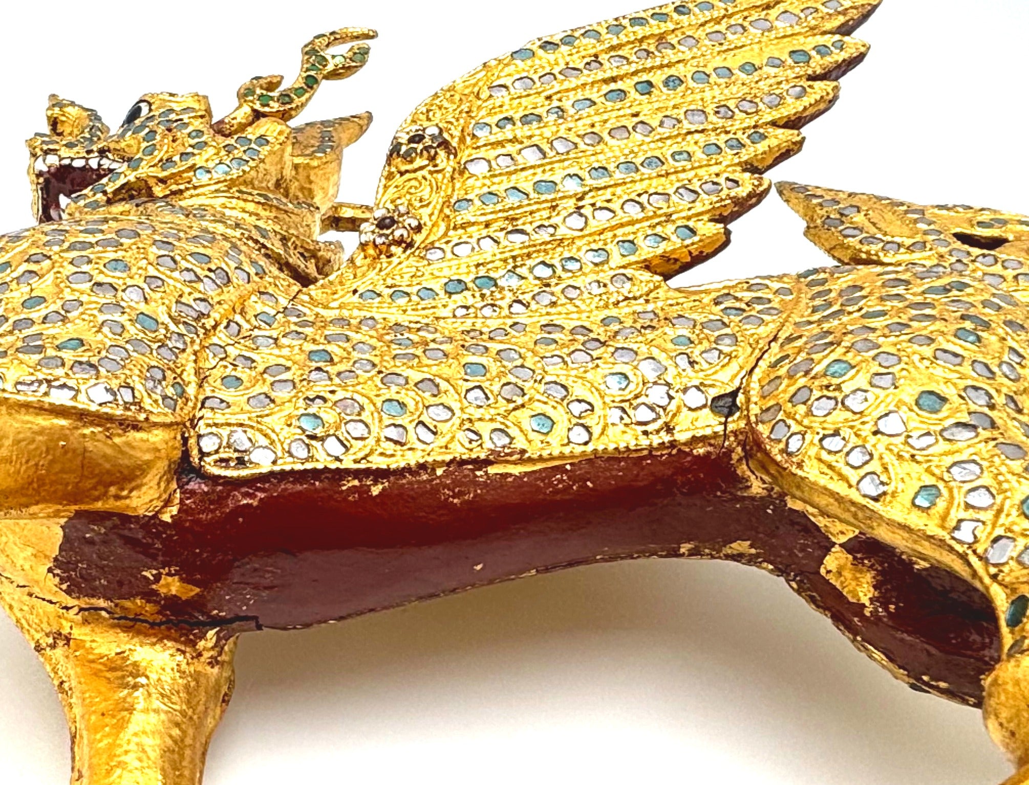 VINTAGE THAI GILT WOOD TEMPLE GUARDIAN SCULPTURE