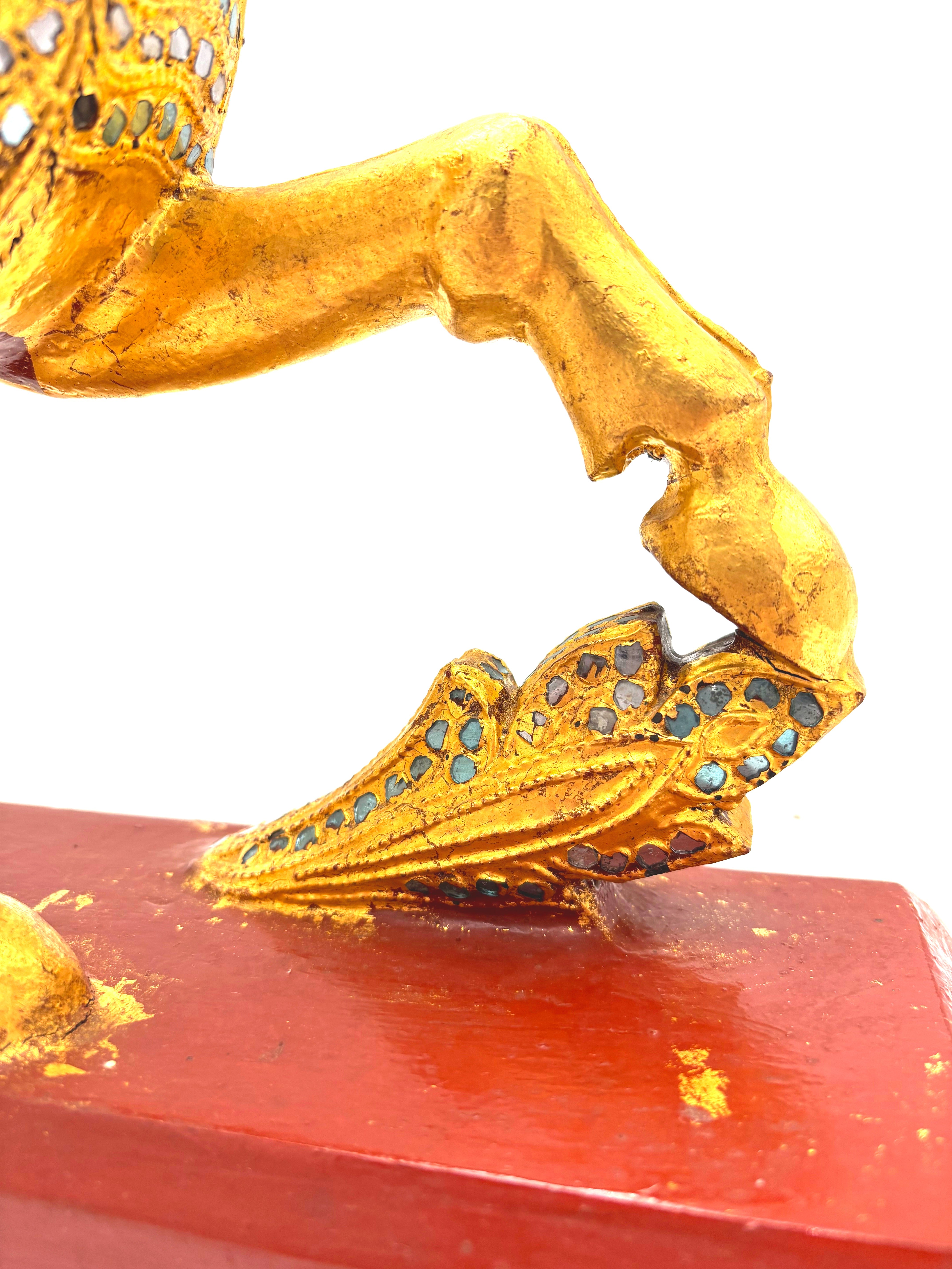 VINTAGE THAI GILT WOOD TEMPLE GUARDIAN SCULPTURE