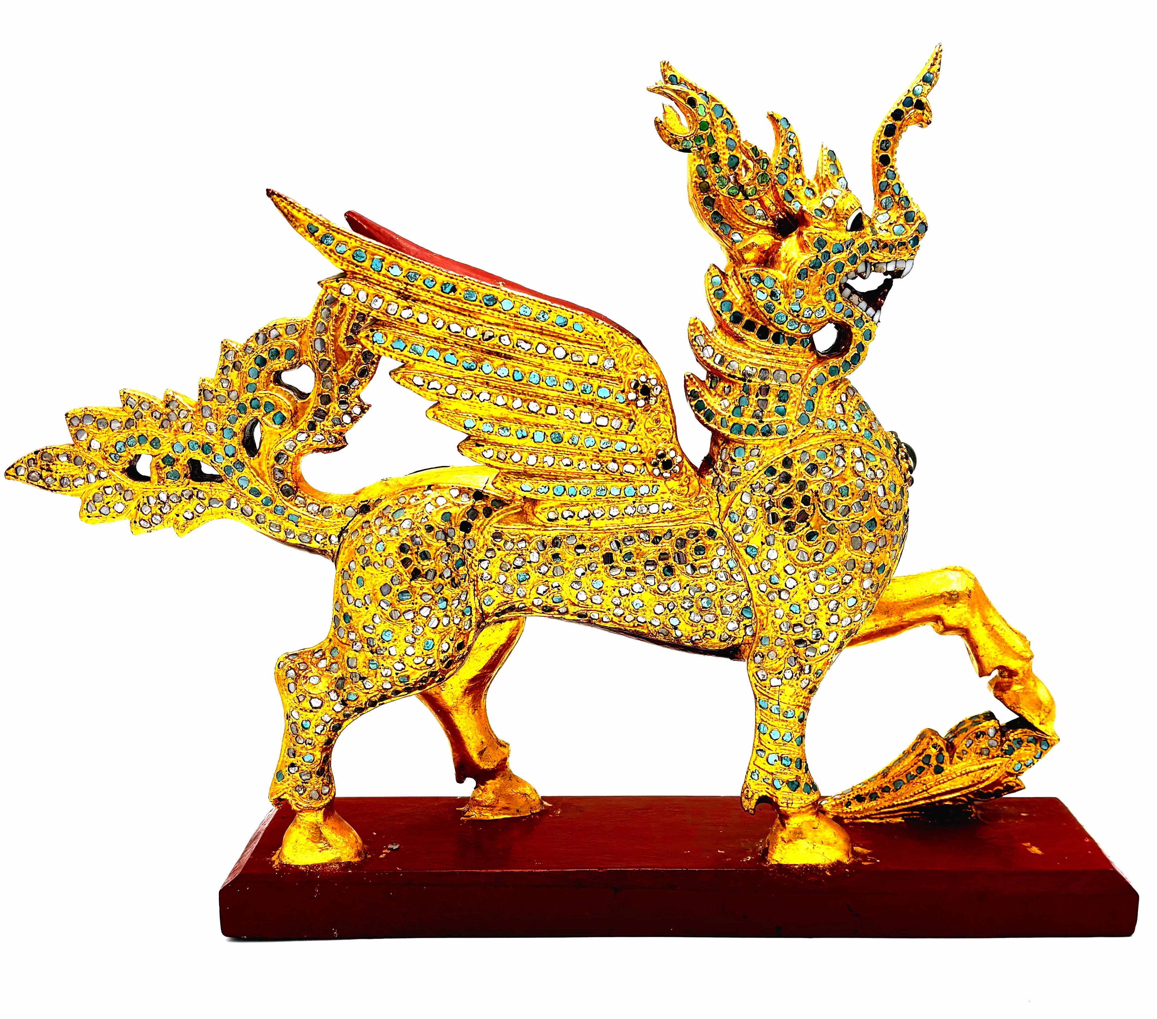 VINTAGE THAI GILT WOOD TEMPLE GUARDIAN SCULPTURE