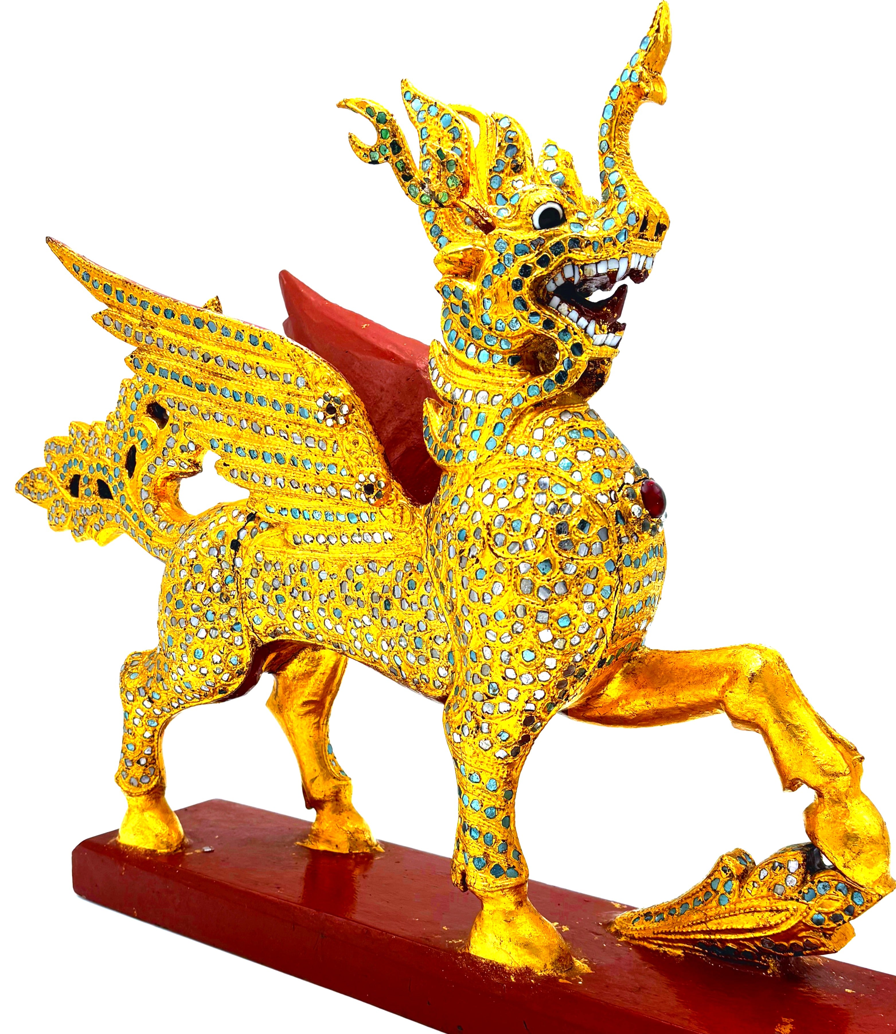VINTAGE THAI GILT WOOD TEMPLE GUARDIAN SCULPTURE