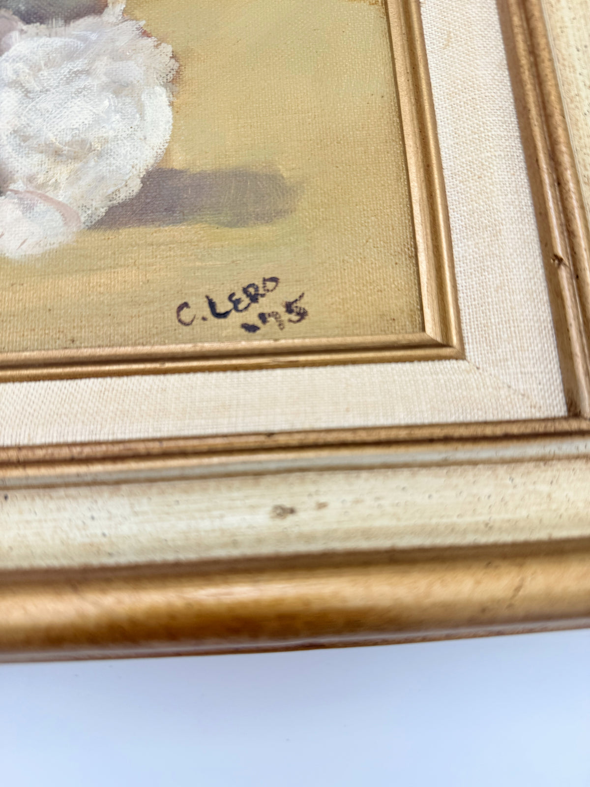 Vintage Poodle Painting, Signed Original Dog Portrait, Pink Bow Poodle Art, Gilt Framed Wall Art, Hollywood Regency Decor