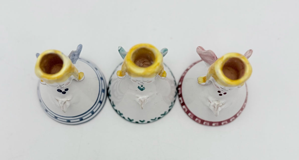 Vintage Danish Angel Candle Holders Set of 3 – D.R. Danmark Hand Painted Ceramic Scandinavian Christmas Decor