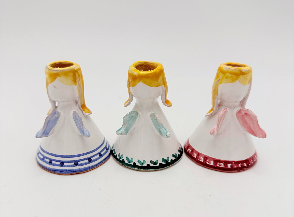 Vintage Danish Angel Candle Holders Set of 3 – D.R. Danmark Hand Painted Ceramic Scandinavian Christmas Decor