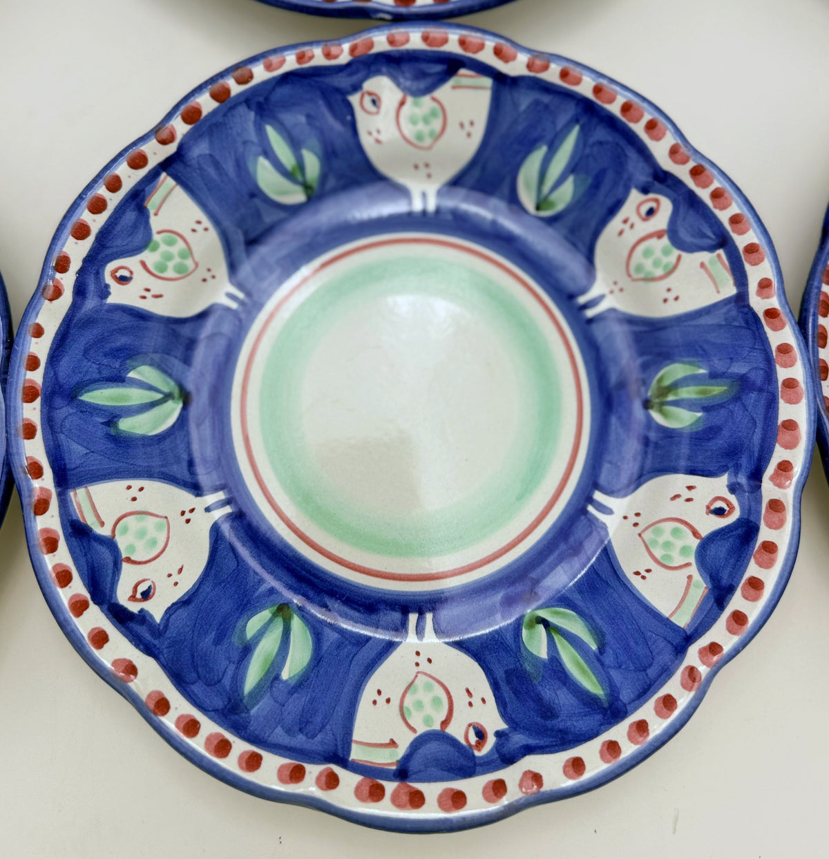Vintage Solimene Vietri Chicken Plates Set of 6, Hand Painted Italian Pottery, Cobalt Blue Hen Plates, Italy Ceramic Dinnerware