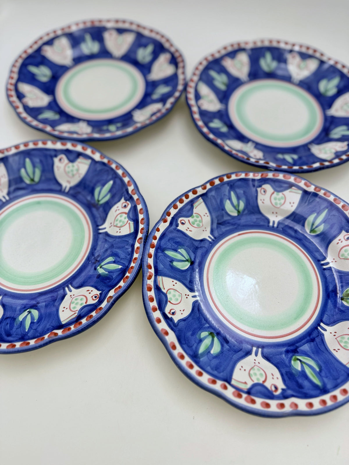 Vintage Solimene Vietri Chicken Plates Set of 6, Hand Painted Italian Pottery, Cobalt Blue Hen Plates, Italy Ceramic Dinnerware
