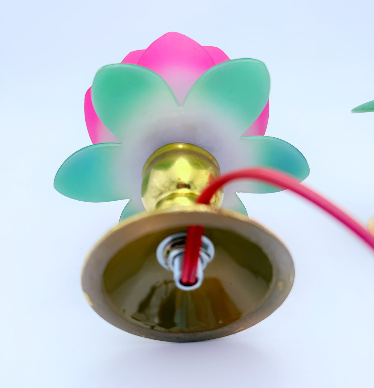 Vintage Pink Lotus Flower Boudoir Lamps Pair | Mid-Century Lucite Style Floral Accent Lights