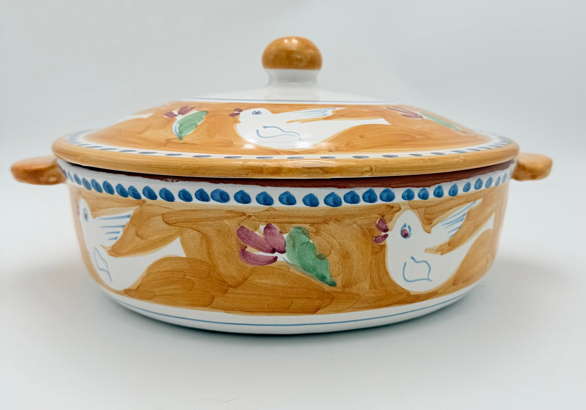 Vintage Solimene Vietri Campagna Gallina Large Covered Casserole, Hand Painted Italian Chicken Pottery