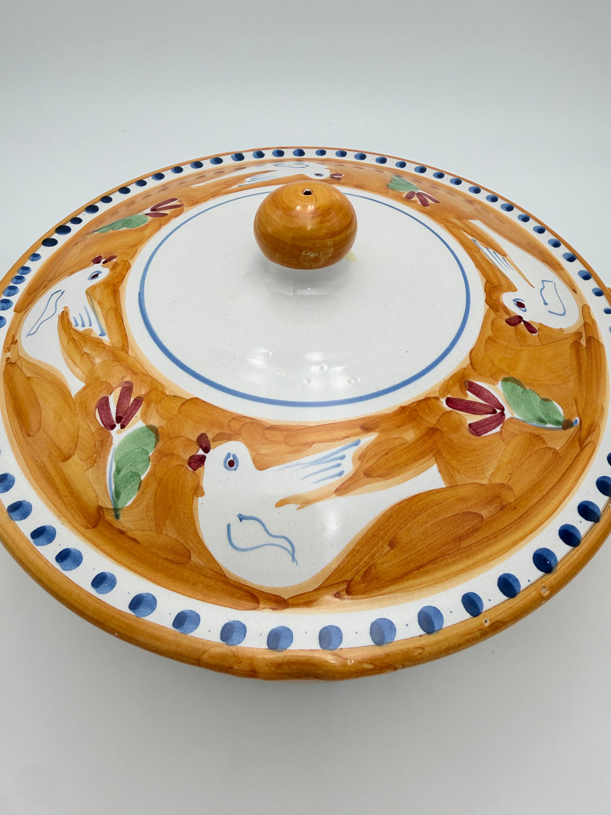 Vintage Solimene Vietri Campagna Gallina Large Covered Casserole, Hand Painted Italian Chicken Pottery