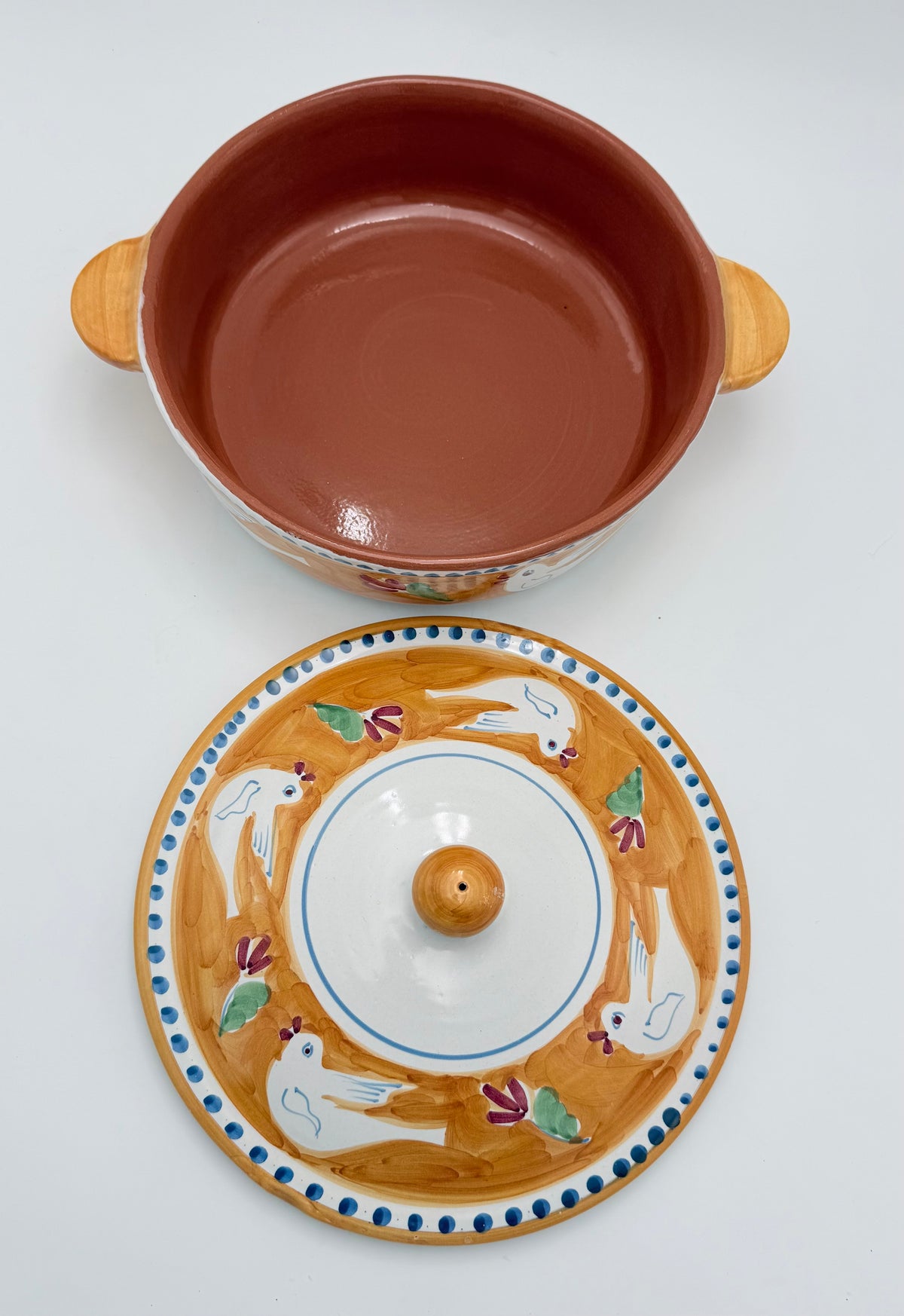 Vintage Solimene Vietri Campagna Gallina Large Covered Casserole, Hand Painted Italian Chicken Pottery