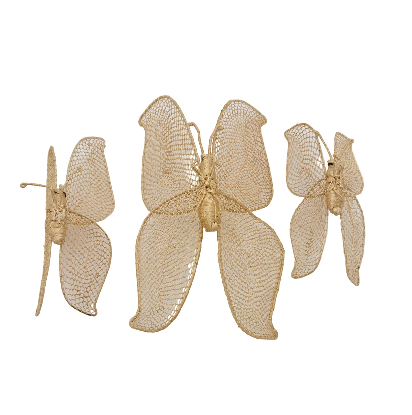 VINTAGE WICKER BUTTERFLY WALL ART – SET OF 3 HANDWOVEN RAFFIA BUTTERFLIES