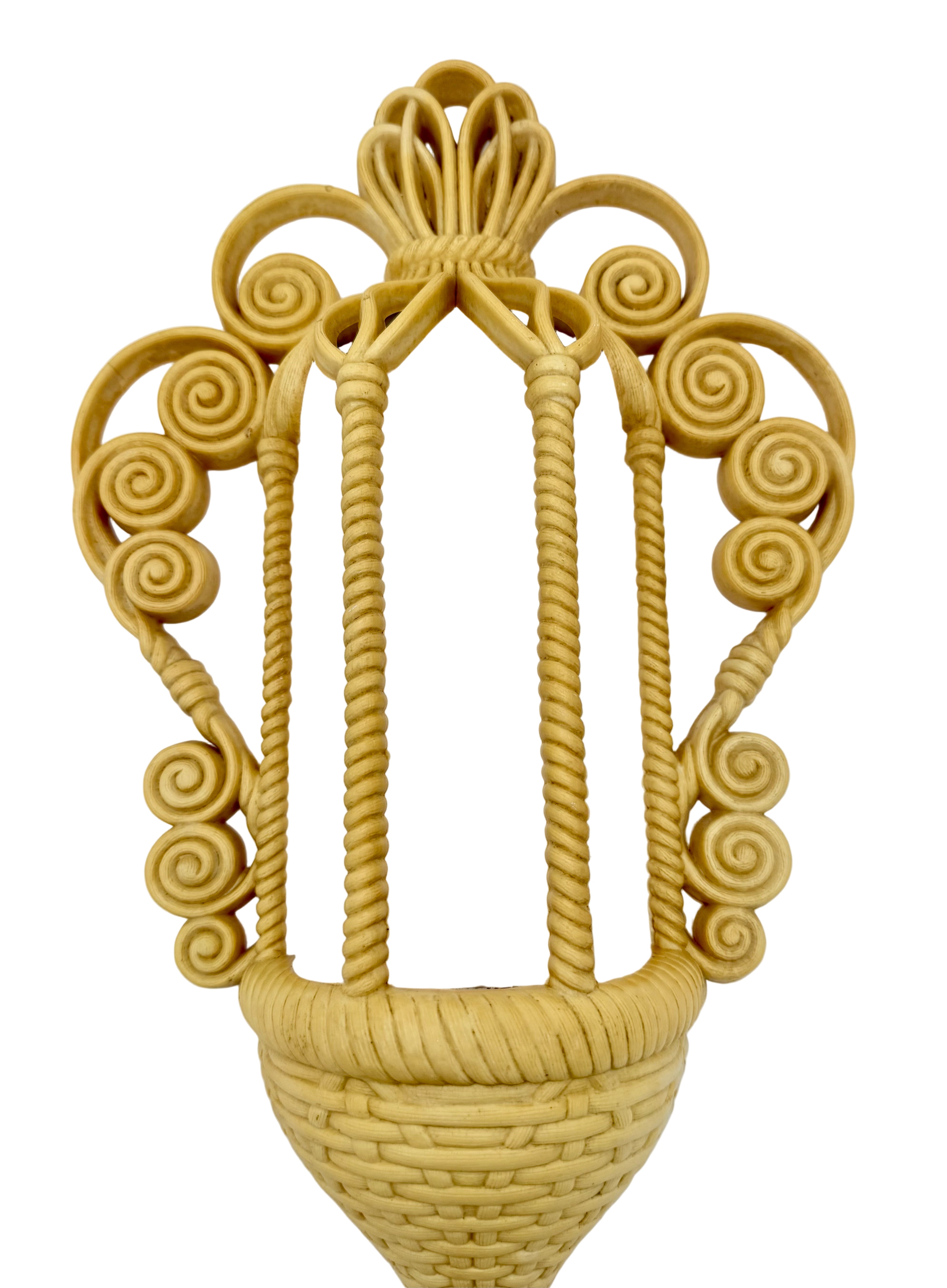 VINTAGE SYROCO WALL POCKET – HOLLYWOOD REGENCY SCROLL BASKET