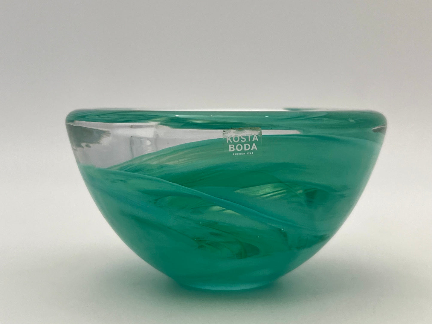 VINTAGE TEAL KOSTA BODA TEA LIGHT MOUTH BLOWN GLASS CANDLE HOLDER