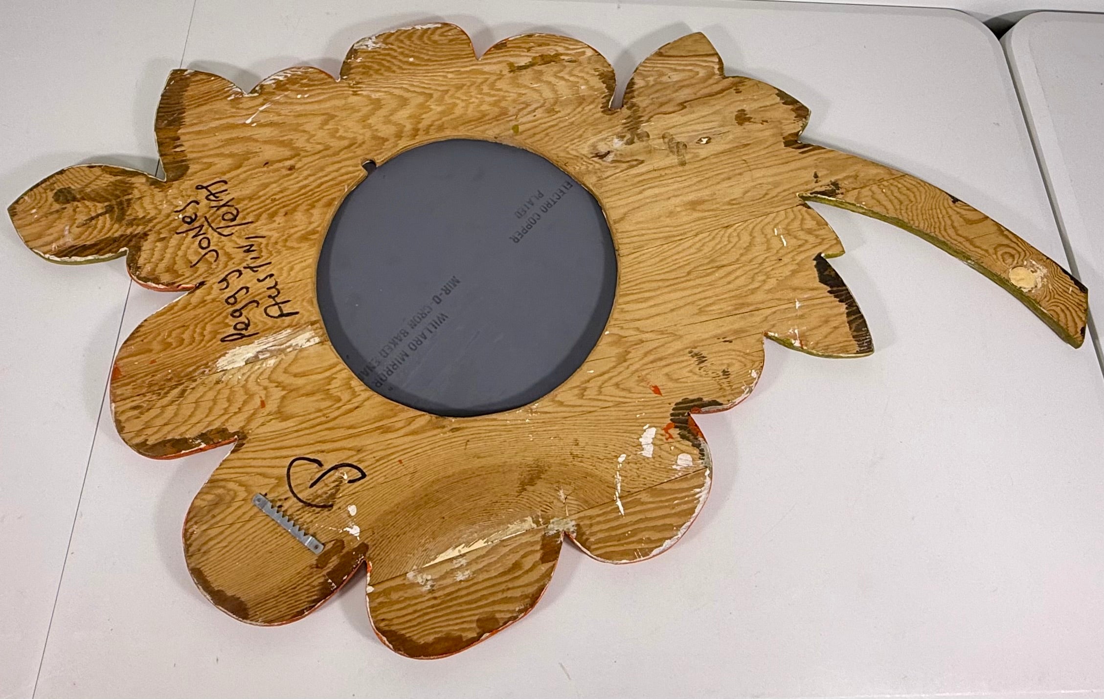 Vintage Hand-Painted Flower Mirror by Peggy Jones – Austin, Texas Folk Art – Large 40” Whimsical Wall Decor