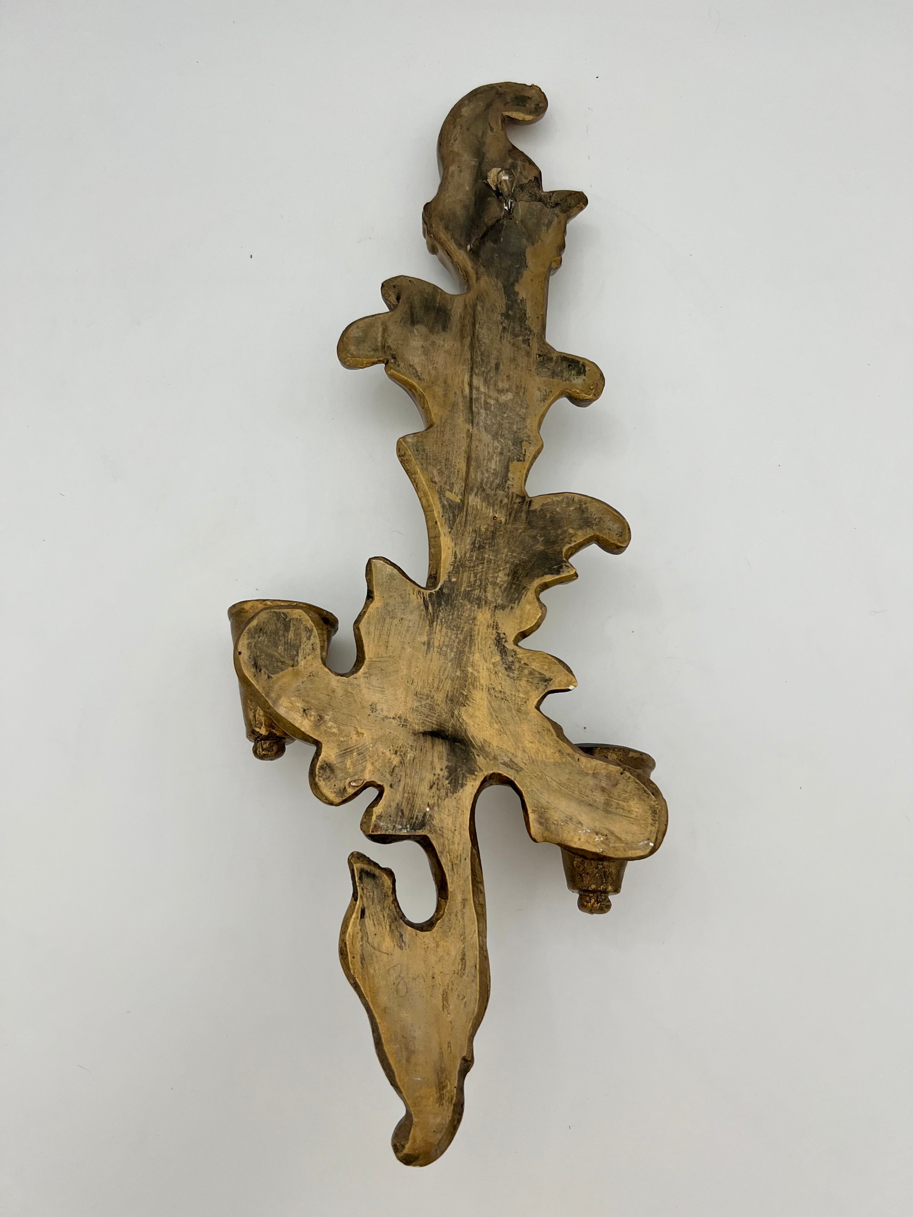 VINTAGE GOLD GILT WOOD ROCOCO WALL SCONCE | ITALIAN FLORENTINE DOUBLE CANDLE HOLDER