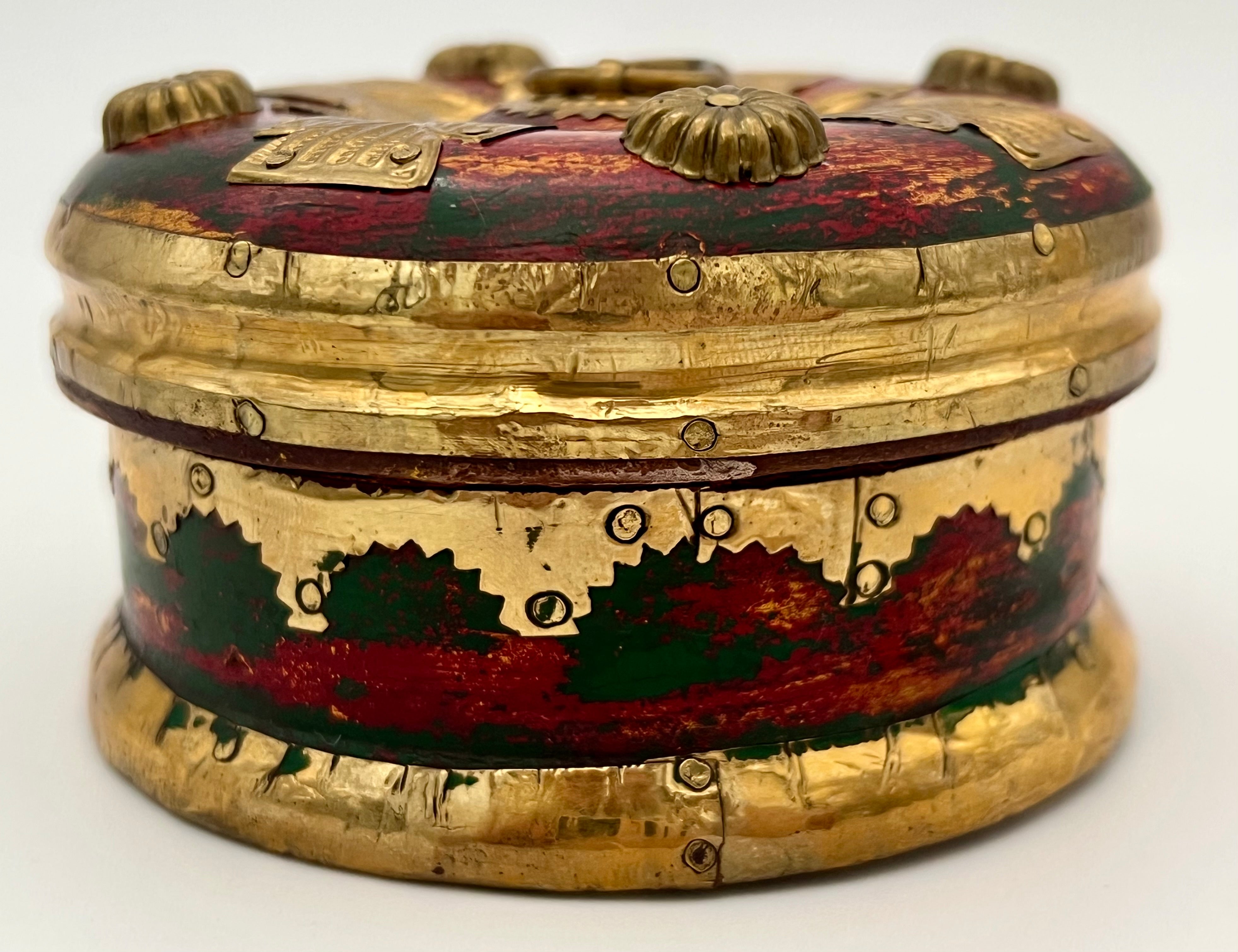VINTAGE BRASS BUTTERFLY JEWELRY BOX WITH RED SATIN LINING – HANDCRAFTED LACQUERED WOOD TREASURE BOX