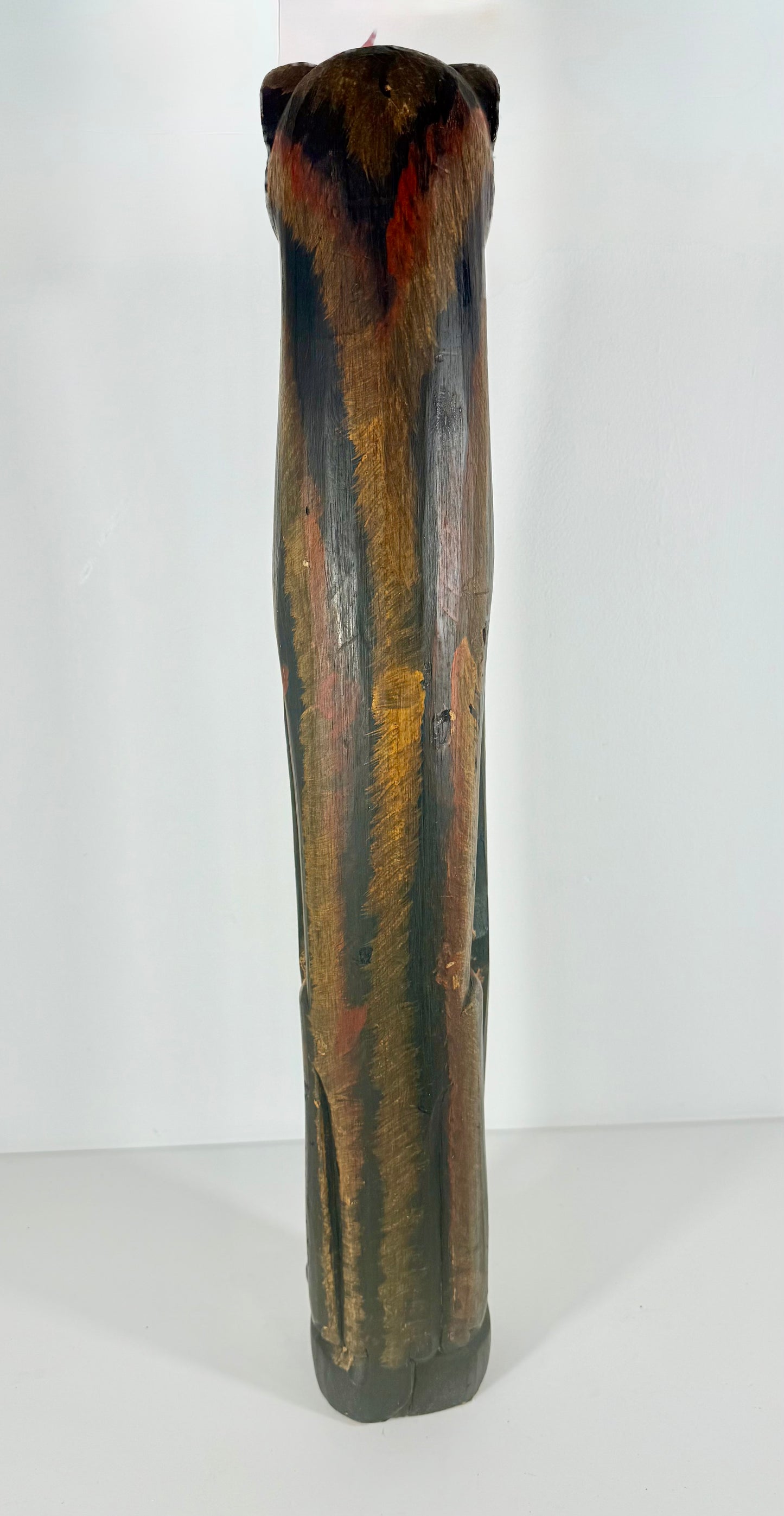 Vintage Tall Wood Hand Carved/Hand Painted Cat Statue/Totem