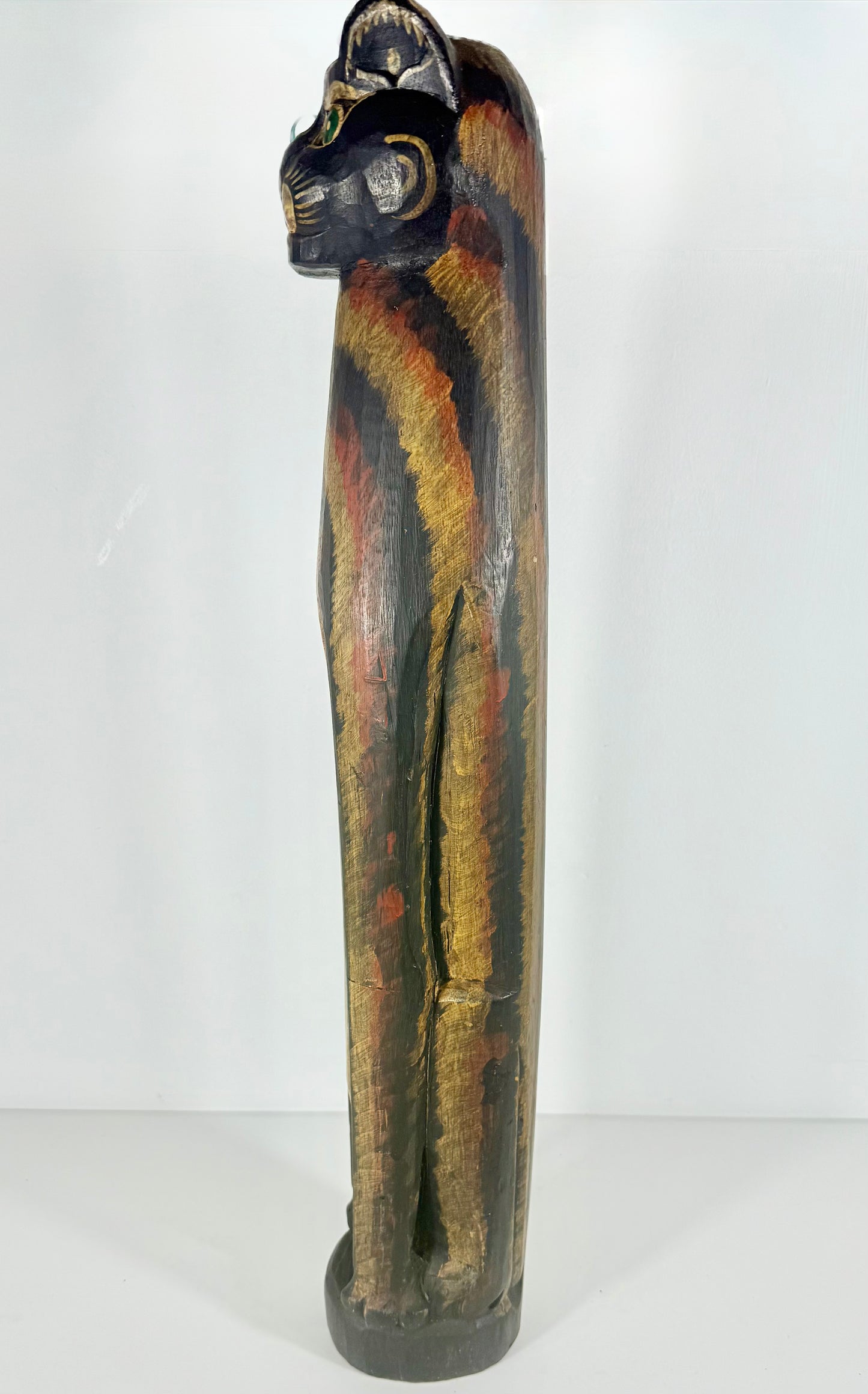 Vintage Tall Wood Hand Carved/Hand Painted Cat Statue/Totem