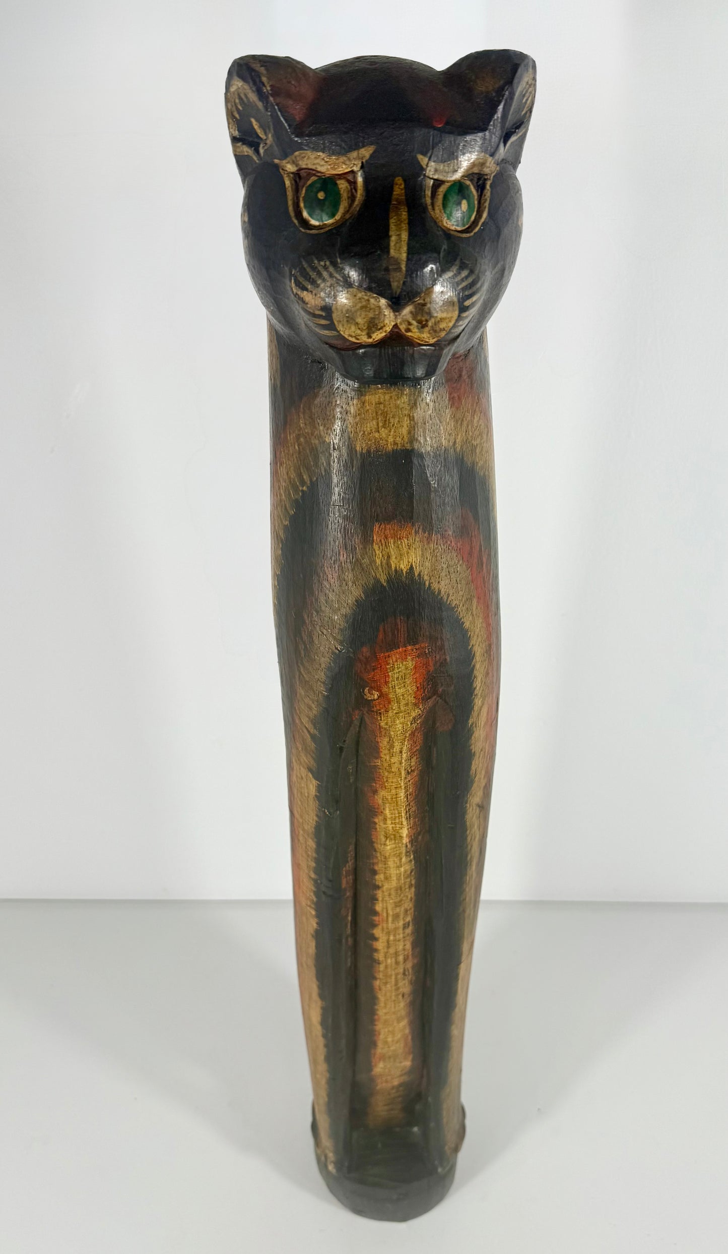 Vintage Tall Wood Hand Carved/Hand Painted Cat Statue/Totem