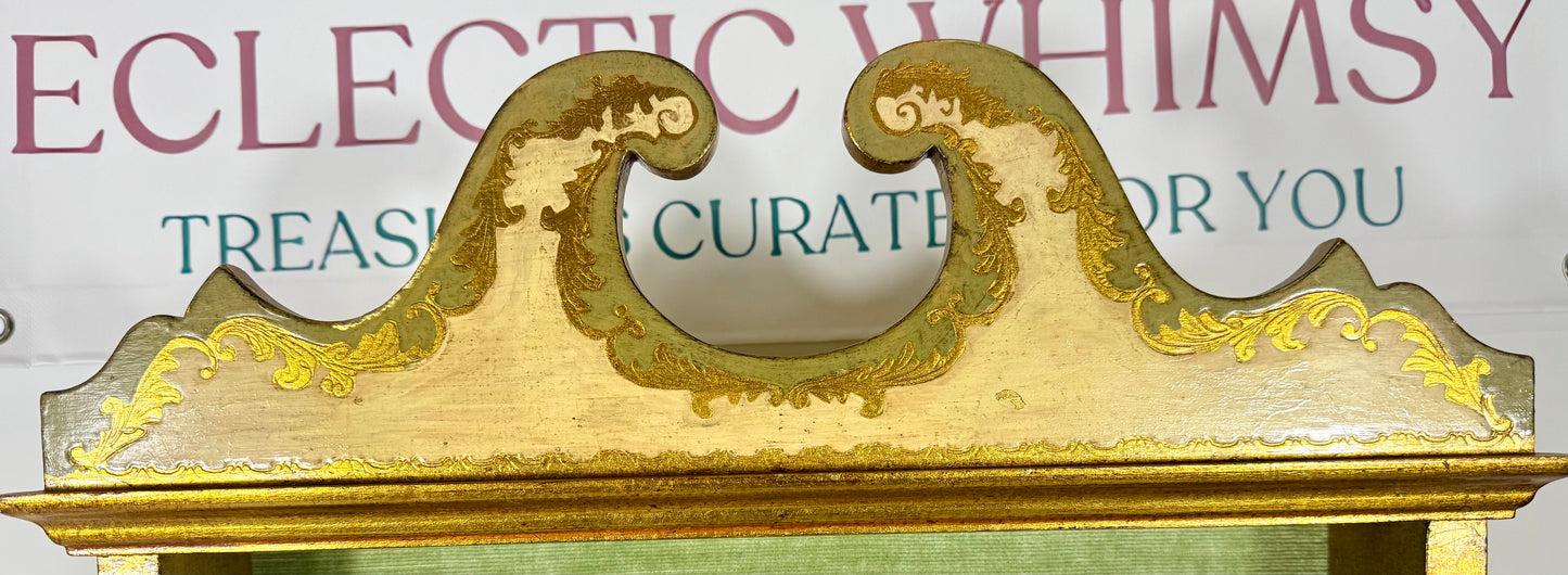 VINTAGE GOLD, GREEN, AND IVORY FLORENTINE WOOD HANGING SHELF