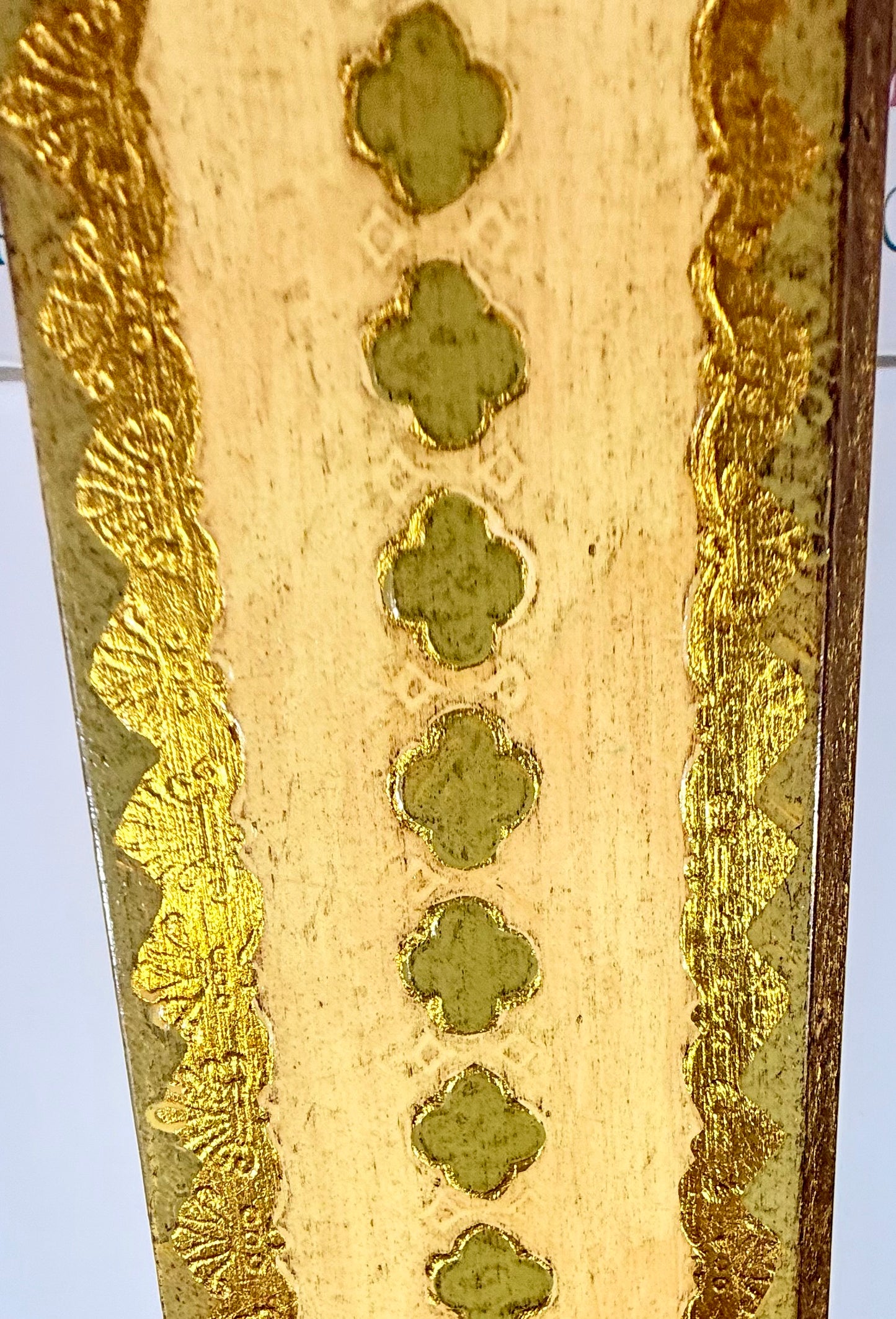 VINTAGE GOLD, GREEN, AND IVORY FLORENTINE WOOD HANGING SHELF