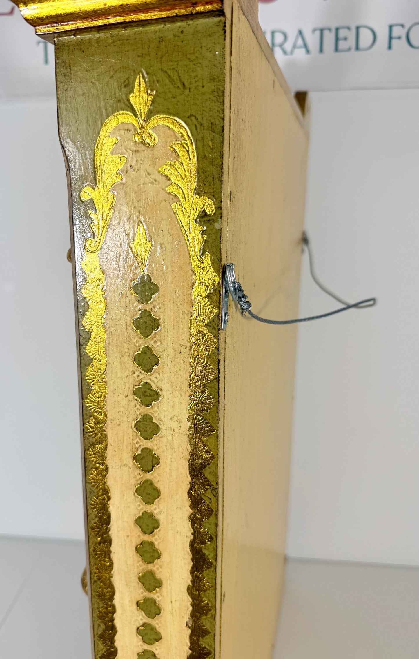 VINTAGE GOLD, GREEN, AND IVORY FLORENTINE WOOD HANGING SHELF