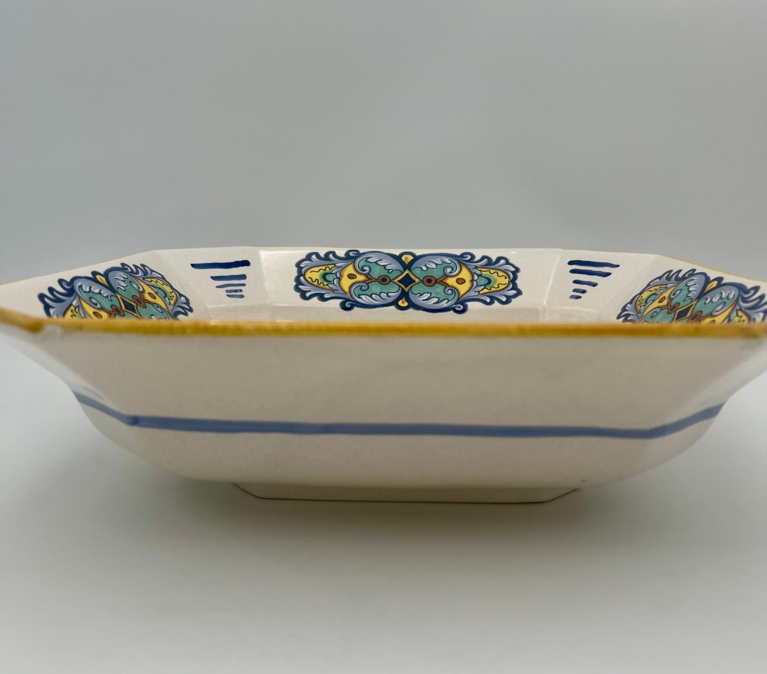 VINTAGE CERAMICA NOVA DERUTA SQUARE DECORATIVE BOWL | HAND PAINTED ITALIAN MAJOLICA | MADE IN ITALY