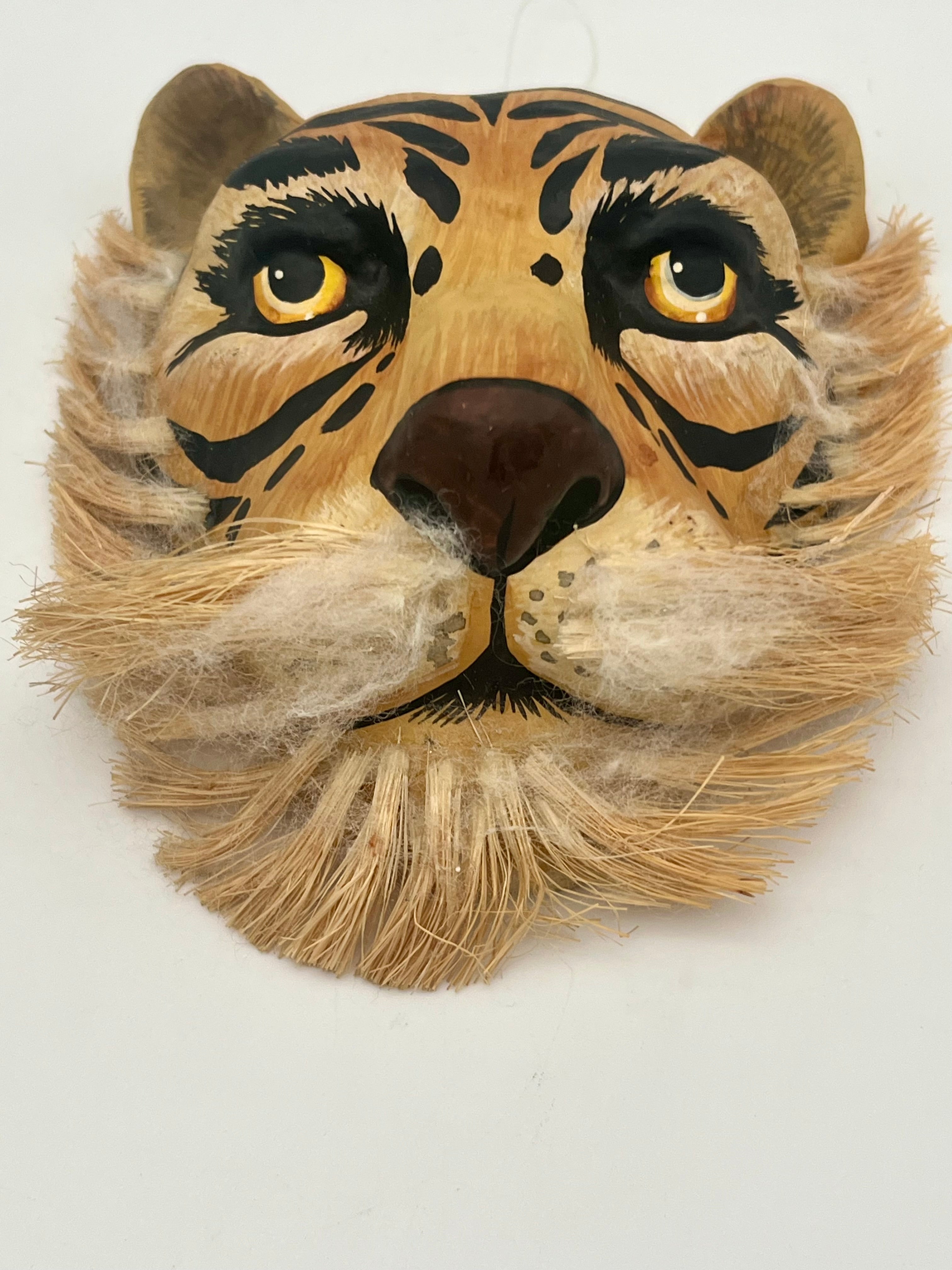 VINTAGE SUCHART STUDIO TIGER MASK – Hand-Painted Papier-Mâché Wall Art, 1970s–80s Whimsical Jungle Decor