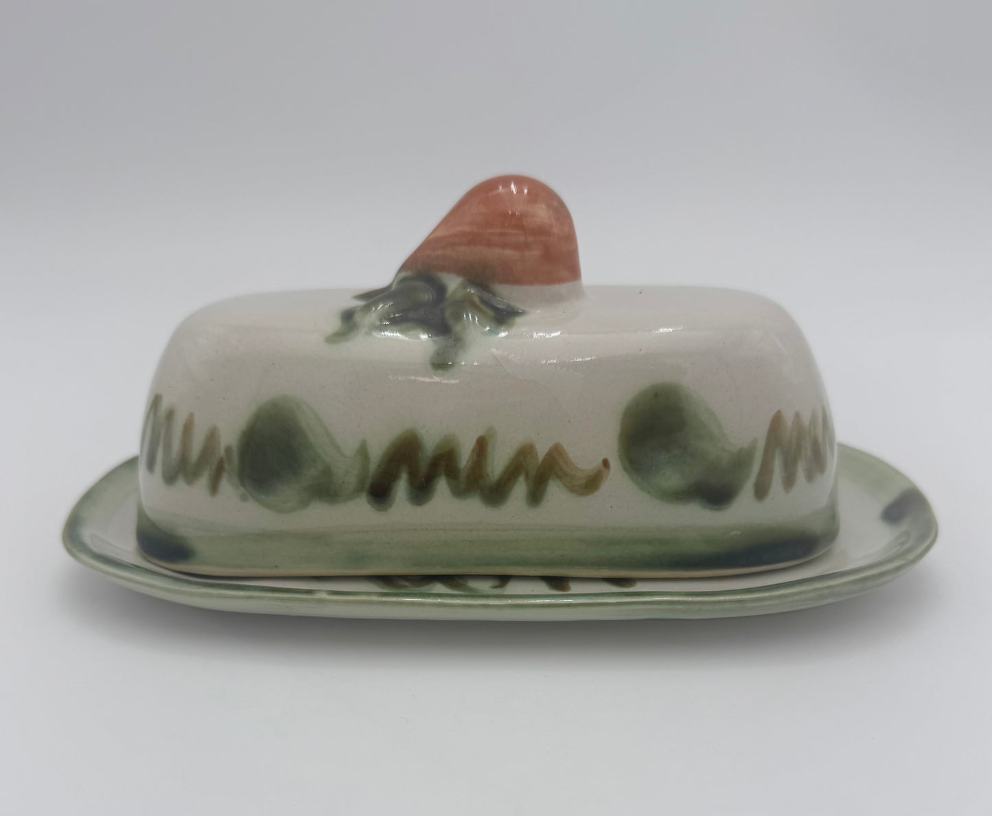 1950s VINTAGE JOHN B. TAYLOR HARVEST PATTERN CERAMIC COVERED BUTTER DISH