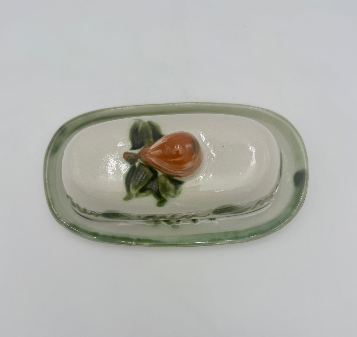 1950s VINTAGE JOHN B. TAYLOR HARVEST PATTERN CERAMIC COVERED BUTTER DISH