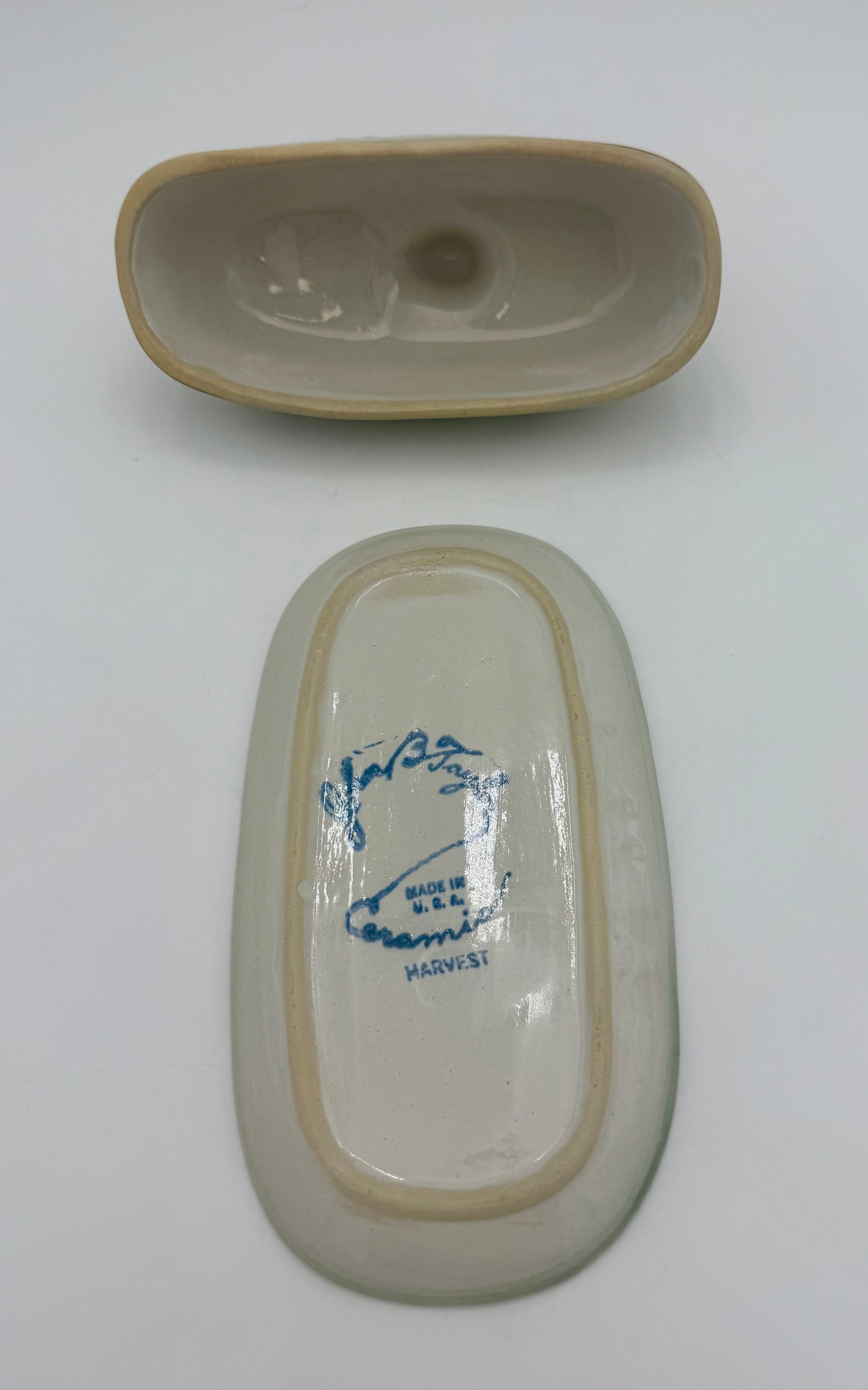 1950s VINTAGE JOHN B. TAYLOR HARVEST PATTERN CERAMIC COVERED BUTTER DISH