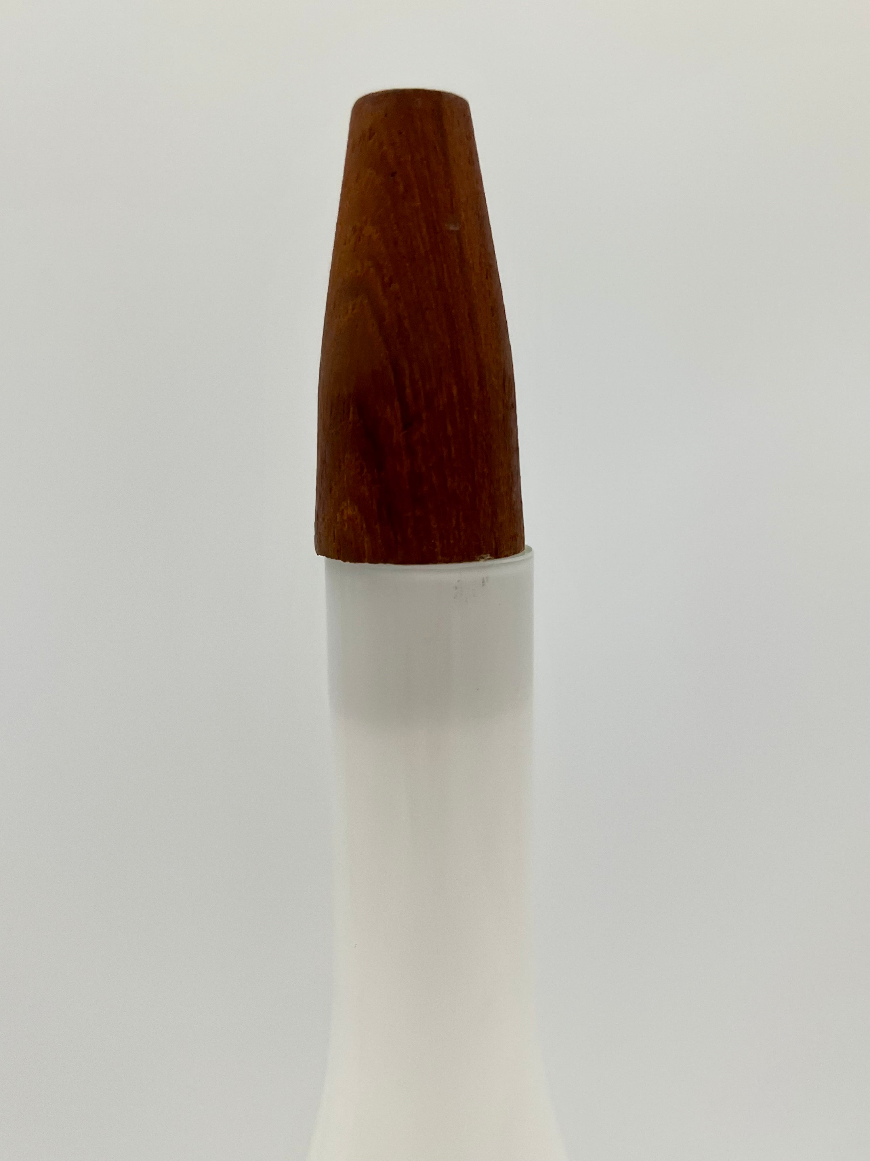 MID-CENTURY MODERN RAYMOR WHITE GLASS DECANTER WITH WOODEN STOPPER