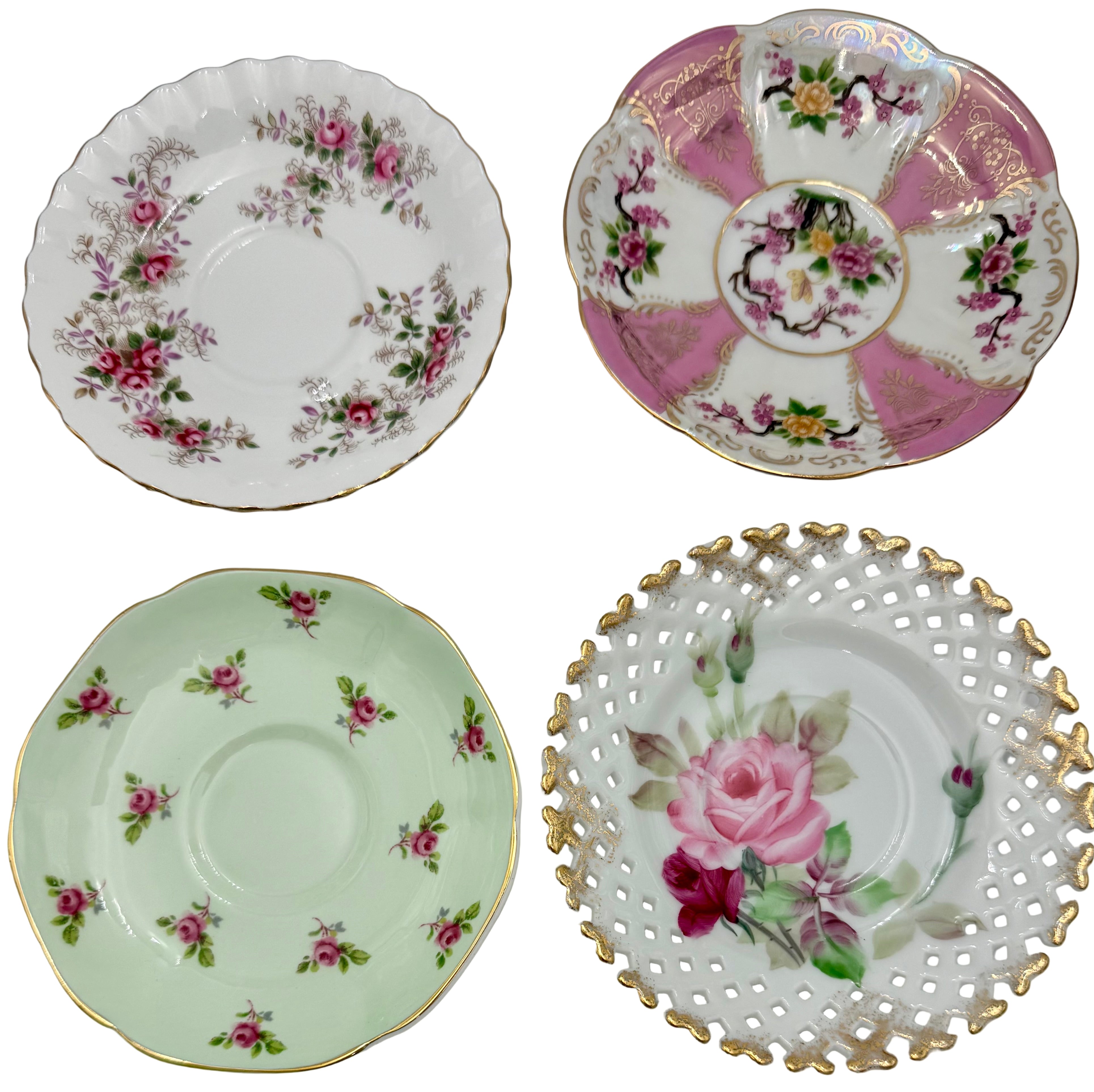 VINTAGE ECLECTIC WHIMSY CURATED TEACUP & SAUCER SET — LEFTON • ROYAL HALSEY • ROYAL GRAFTON • ROYAL ALBERT