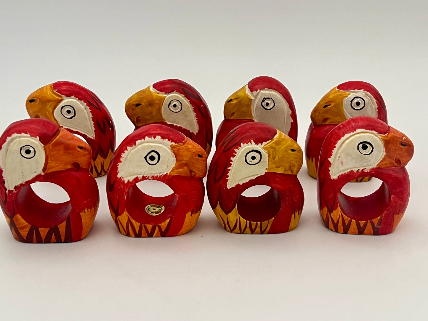 SET OF 8 VINTAGE PARROT NAPKIN RINGS