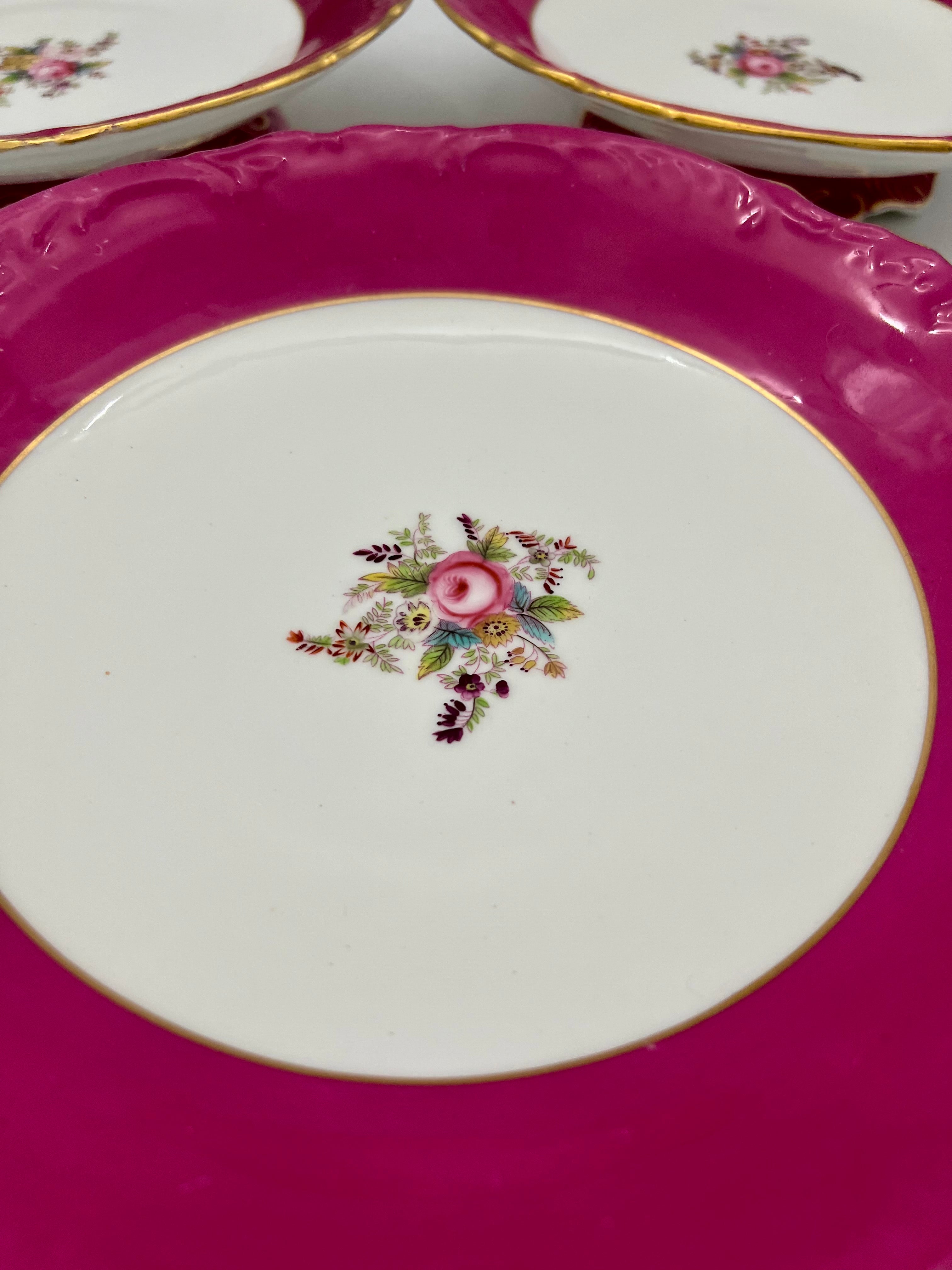 VINTAGE ENGLISH BONE CHINA FUCHSIA FLORAL PEDESTAL PLATES (SET OF 4)