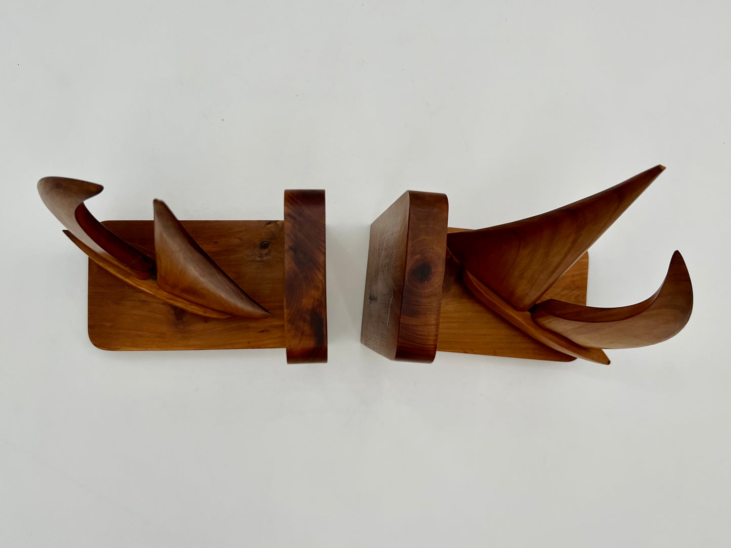 PAIR OF TEAK MIDCENTURY SWIVELING SAILBOAT BOOK ENDS, CIRCA 1965