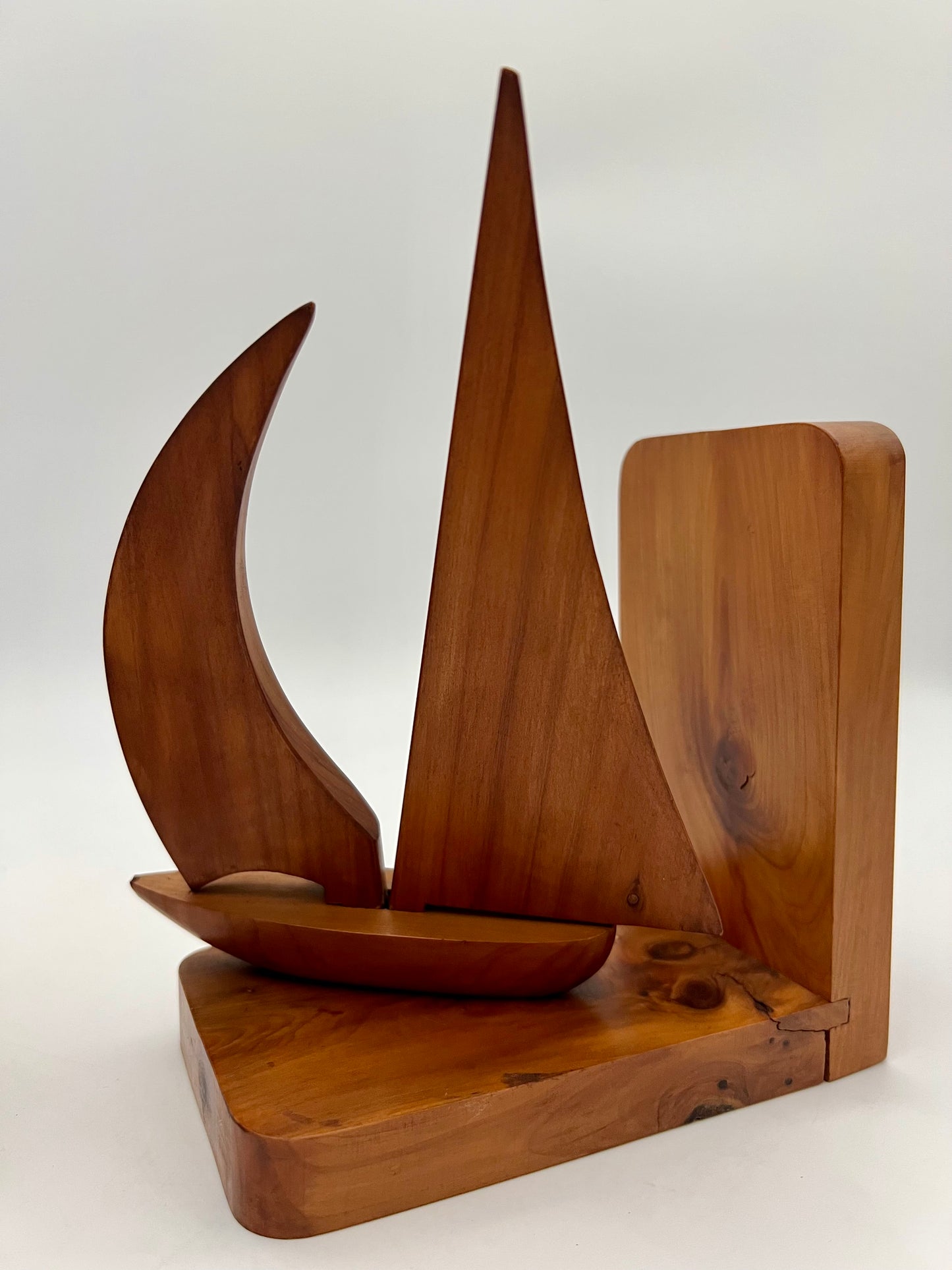 PAIR OF TEAK MIDCENTURY SWIVELING SAILBOAT BOOK ENDS, CIRCA 1965