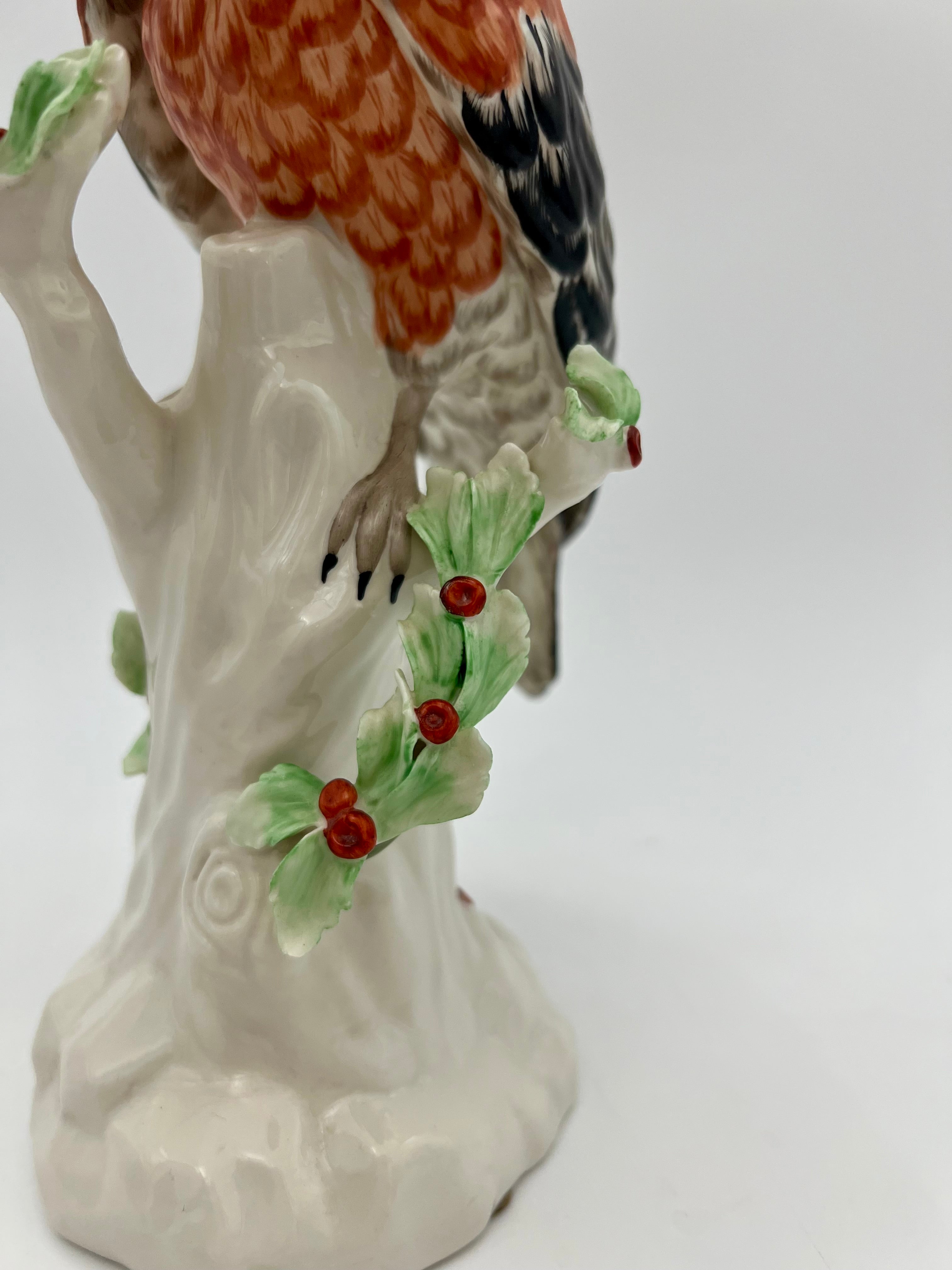 German Dresden-Style Hoopoe Bird Porcelain Figurine, Exotic Bird on Stump, 12” Tall