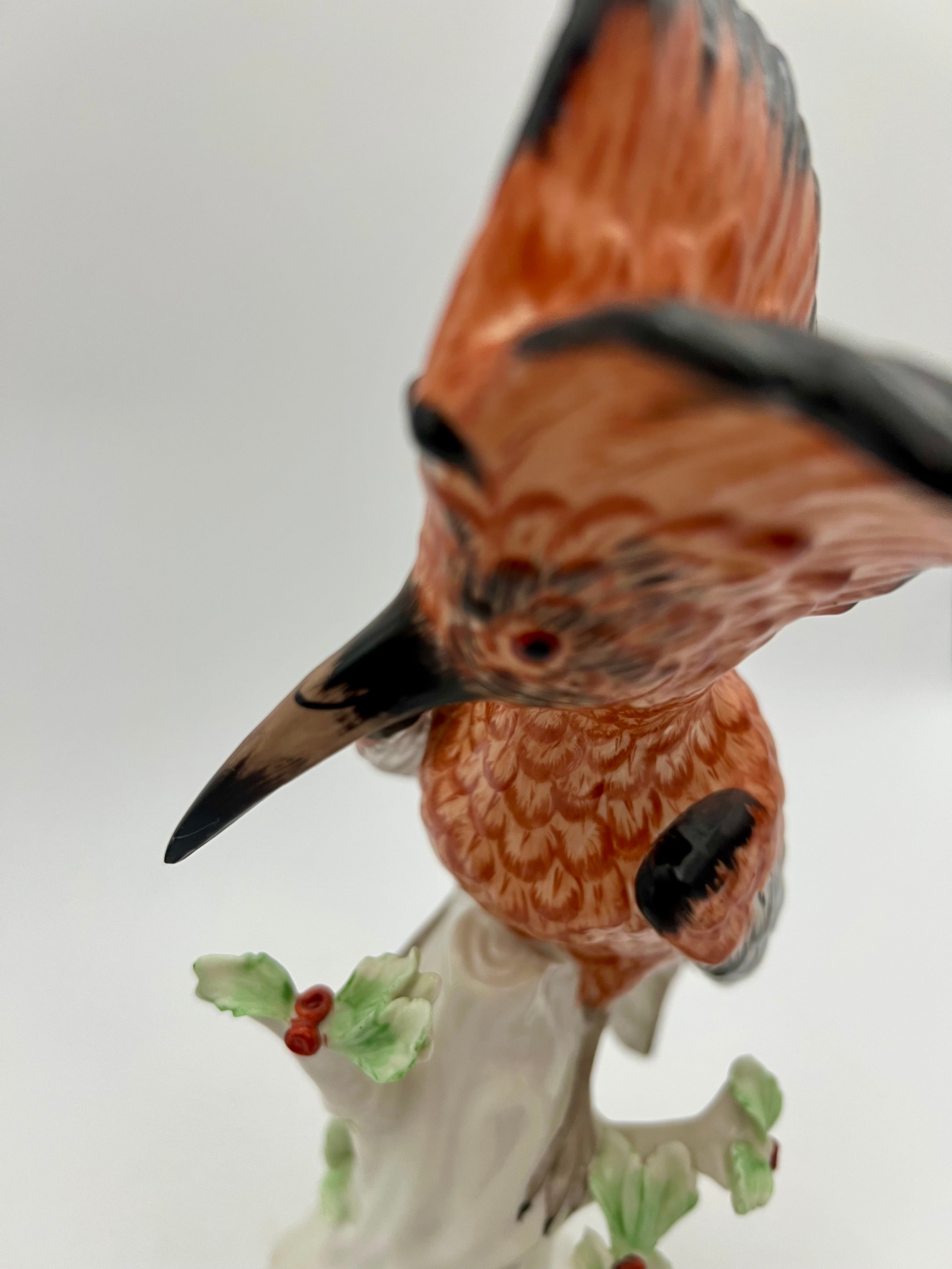 German Dresden-Style Hoopoe Bird Porcelain Figurine, Exotic Bird on Stump, 12” Tall