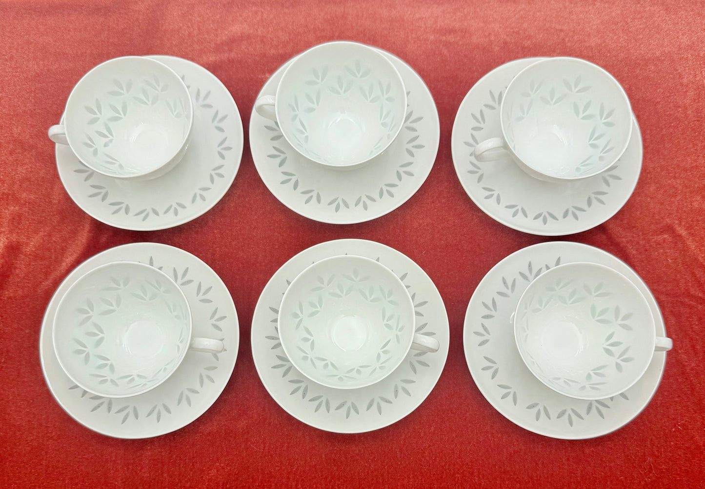 1970s SCANDANAVIAN RICE PORCELAIN EXPRESSO CUPS AND SAUCERS SET OF 6