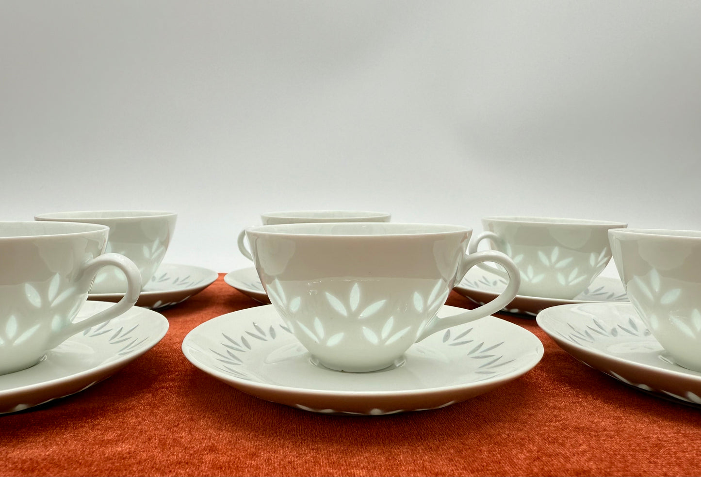 1970s SCANDANAVIAN RICE PORCELAIN EXPRESSO CUPS AND SAUCERS SET OF 6
