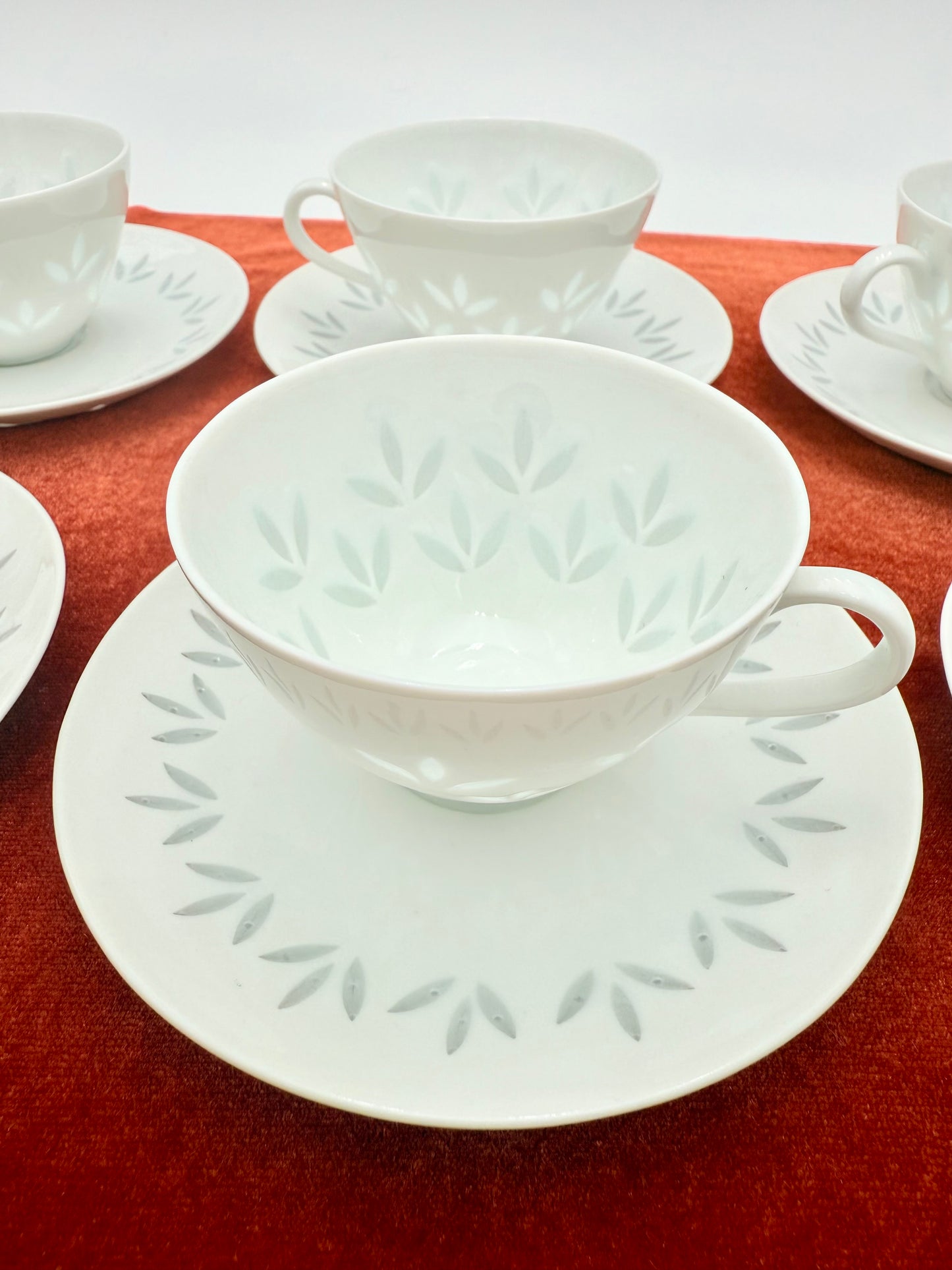 1970s SCANDANAVIAN RICE PORCELAIN EXPRESSO CUPS AND SAUCERS SET OF 6